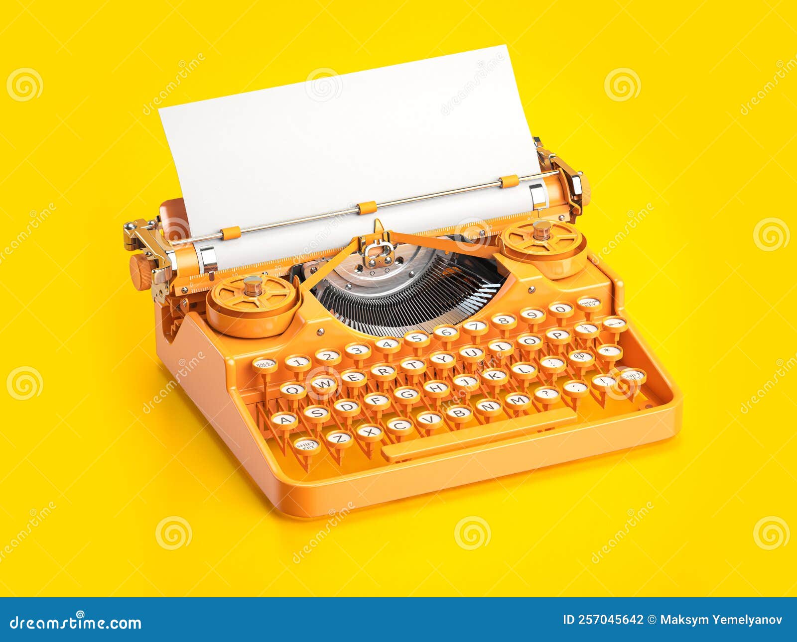 vintage yellow typewriter on blue background with space for texto on a sheet