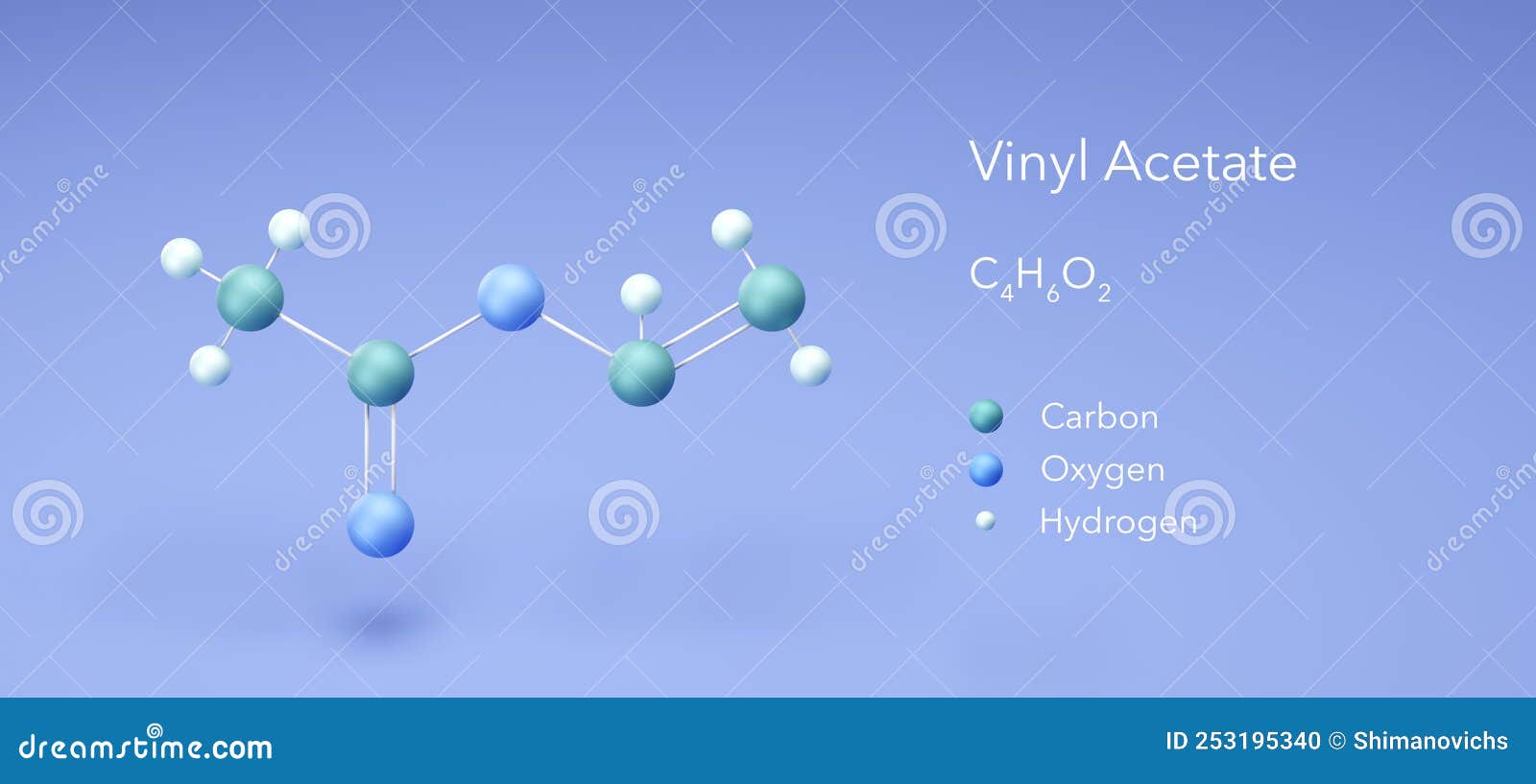 Vinyl Acetate. Molecular Model, 3d Rendering, Structural Chemical