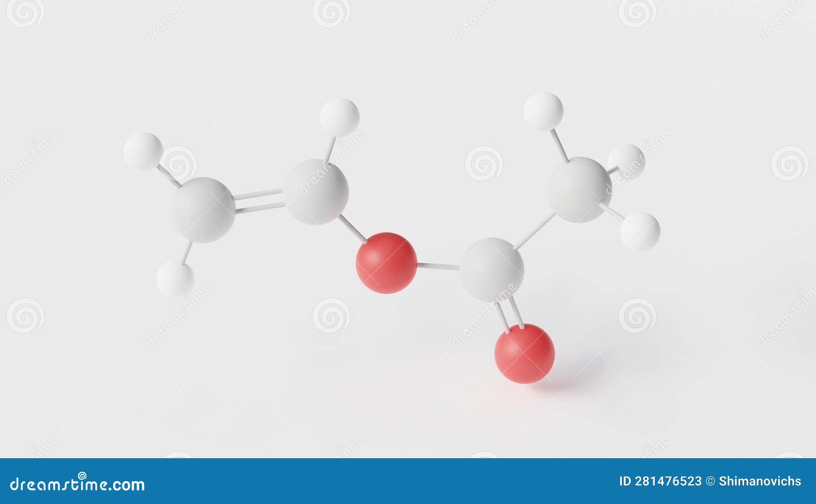 Vinyl Acetate Molecule 3d, Molecular Structure, Ball And Stick Model