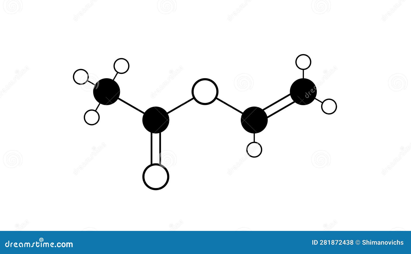 Vinyl Acetate Molecule, Structural Chemical Formula, Ballandstick