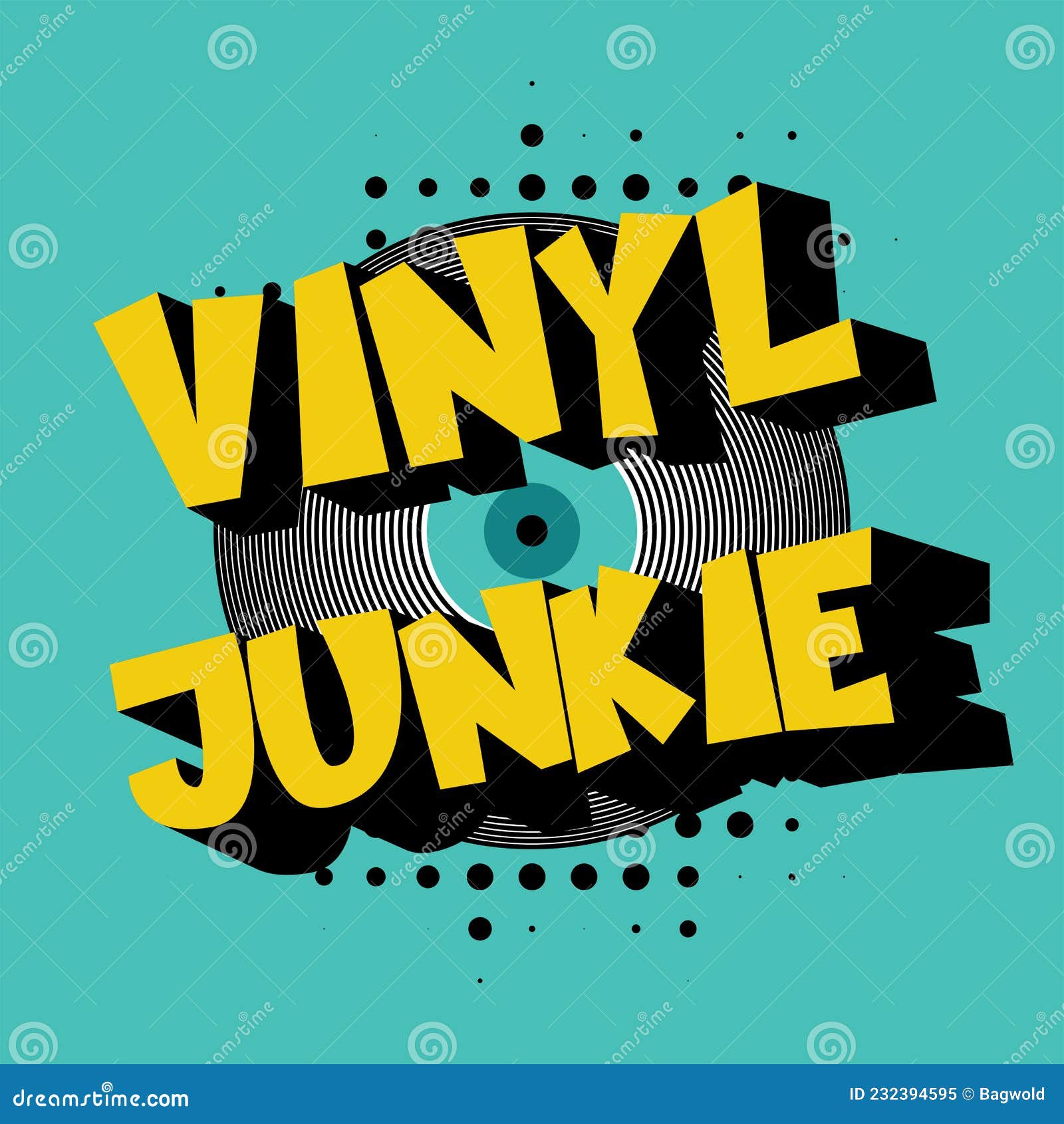 Vinyl Junkie Retro Vector Design on a Halftone Background Stock