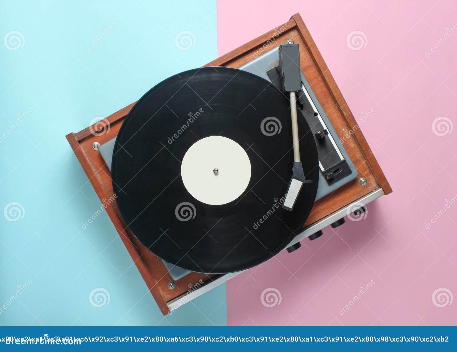 Vinyl Player on a Blue Pink Pastel Background. Top View. Stock Image - Image of counterweight: 135521867