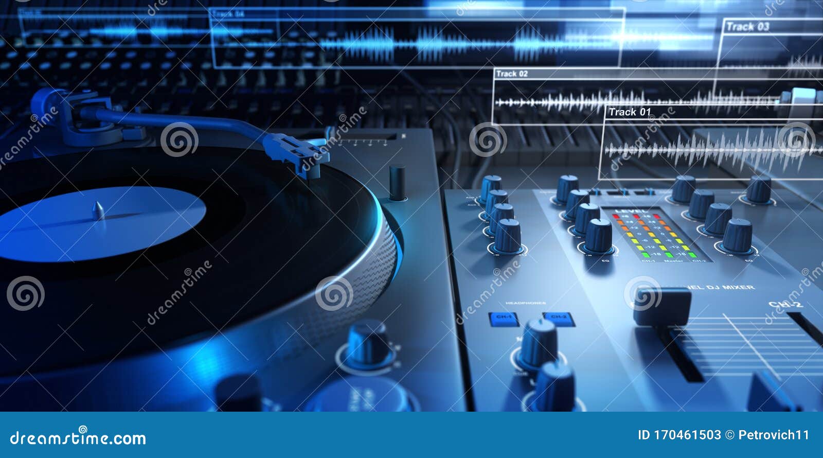 Vinyl Player and Audio Mixer Stock Illustration Illustration of sound