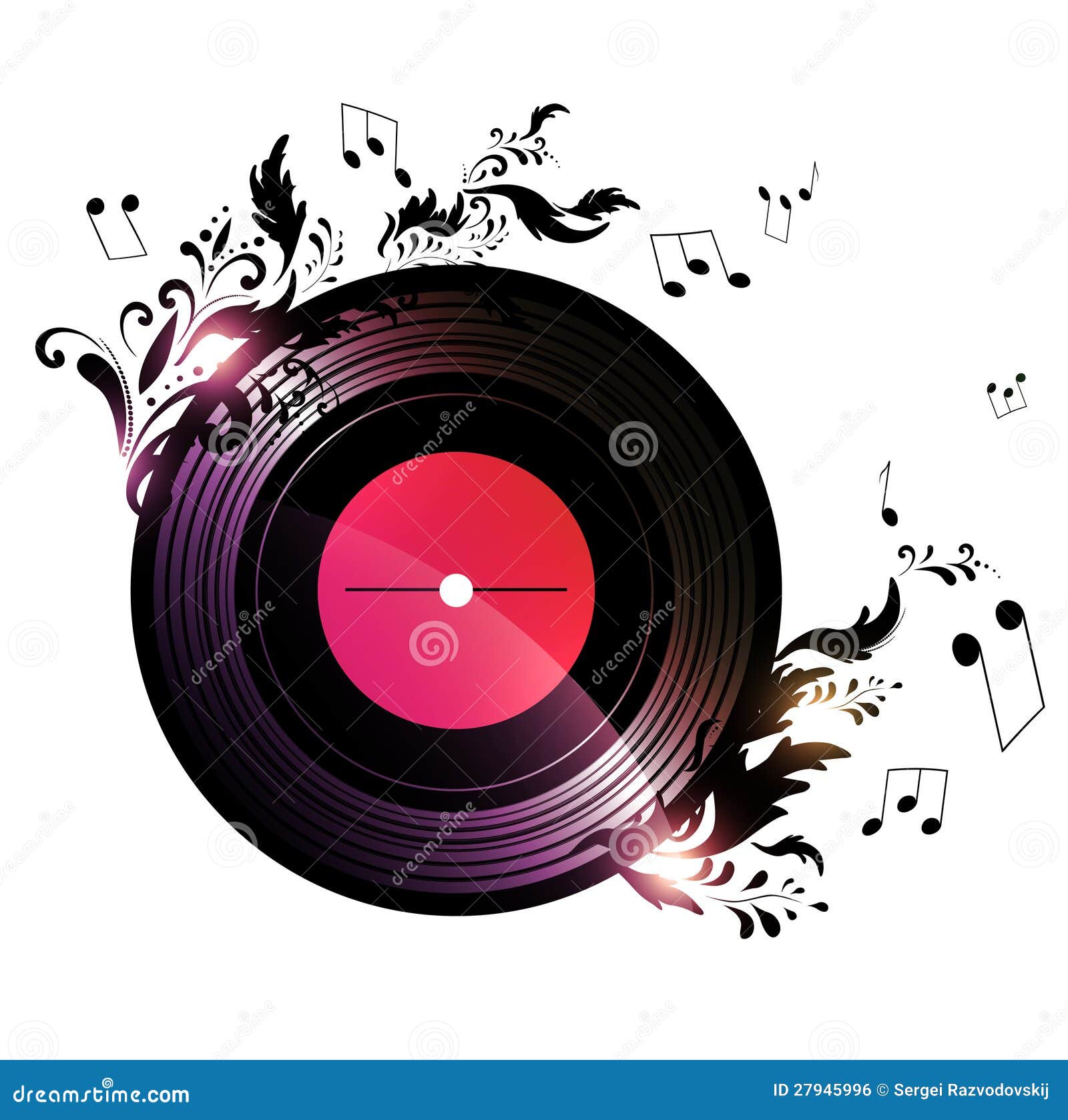 Vinyl Record with Floral Music Decoration Stock Vector Illustration