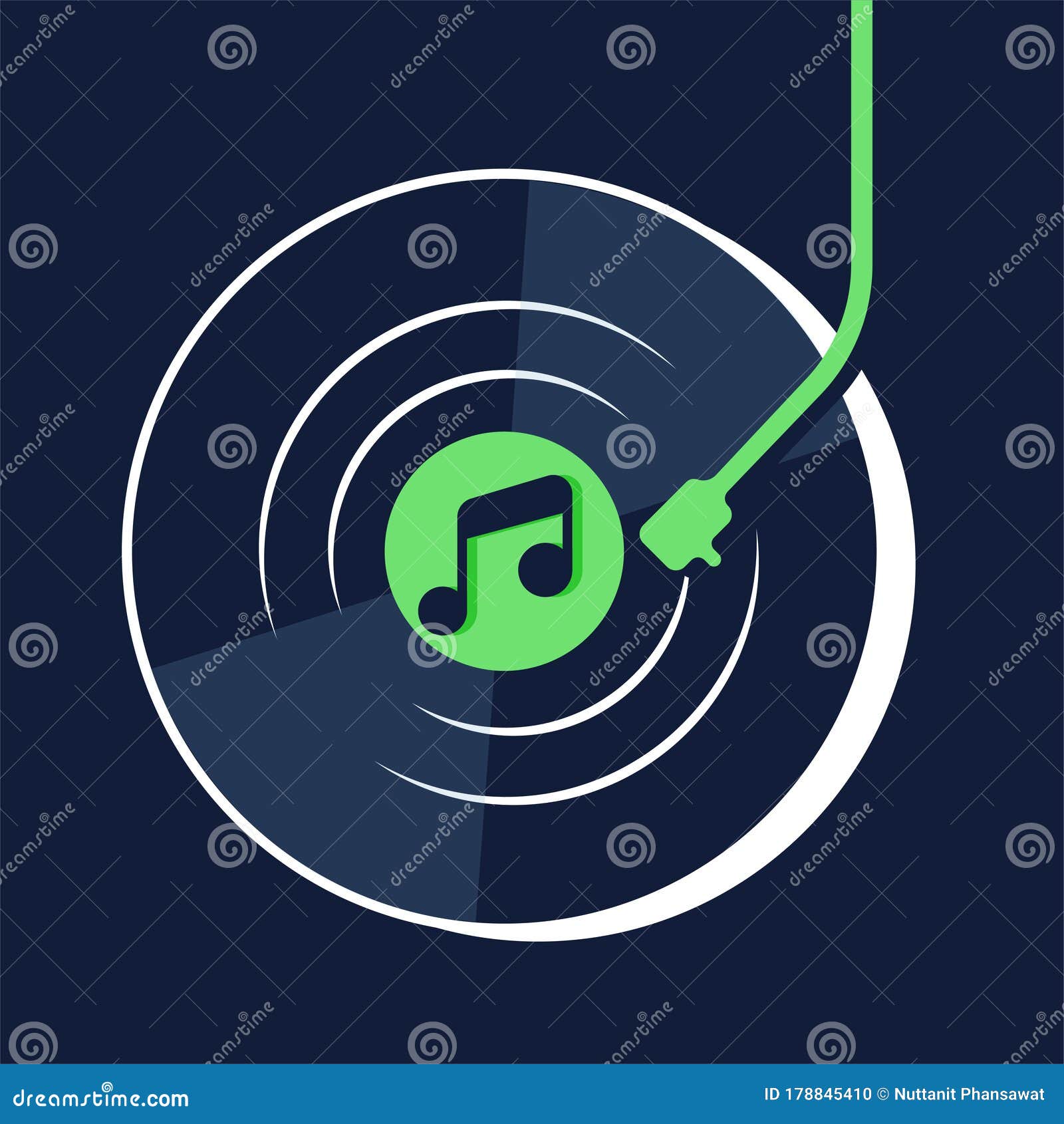 Vinyl Record Music Green Vector with Blue Background Graphic Stock