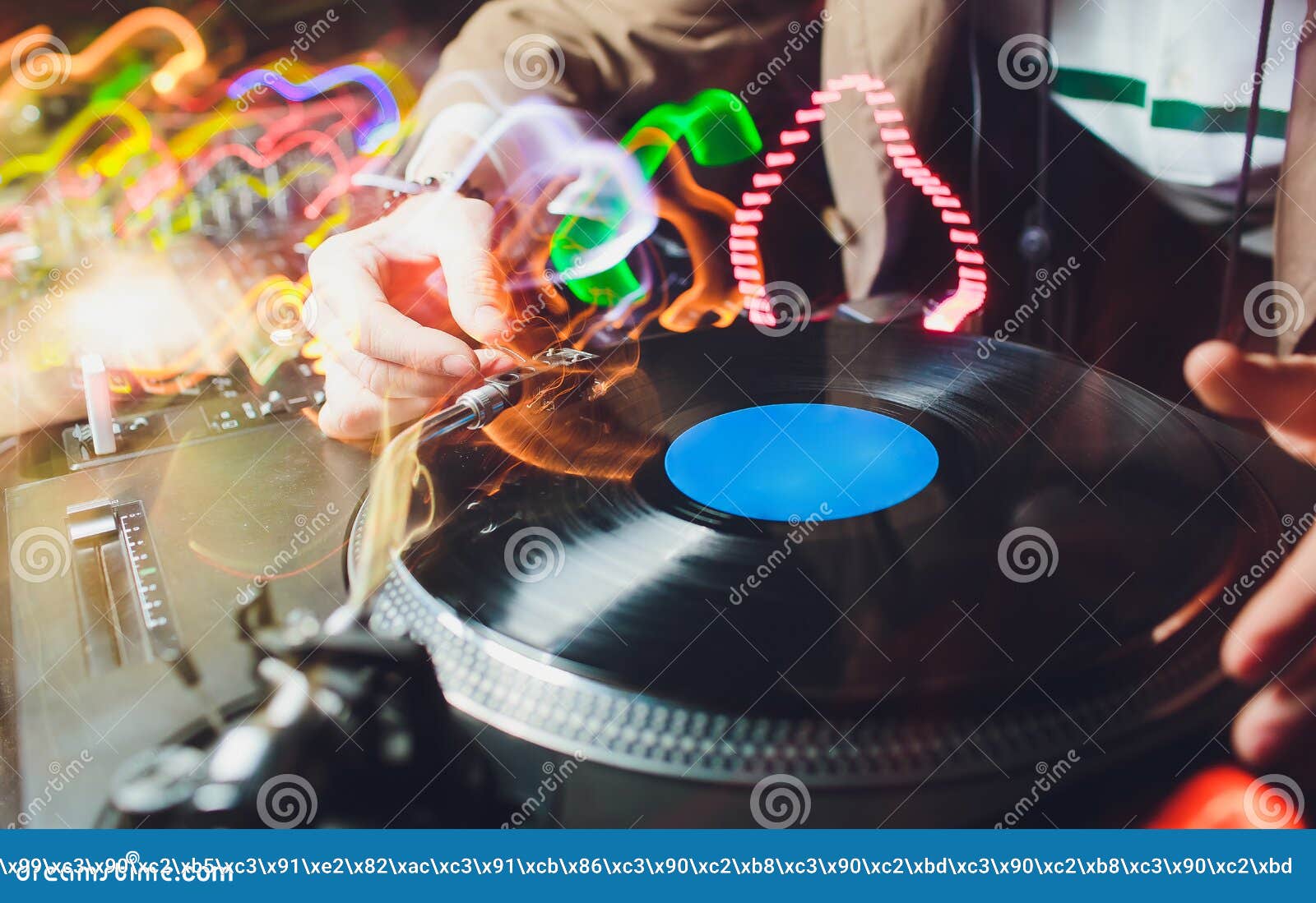 A Vinyl Record on the Panel of the DJ. DJ Equipment. Stock Photo