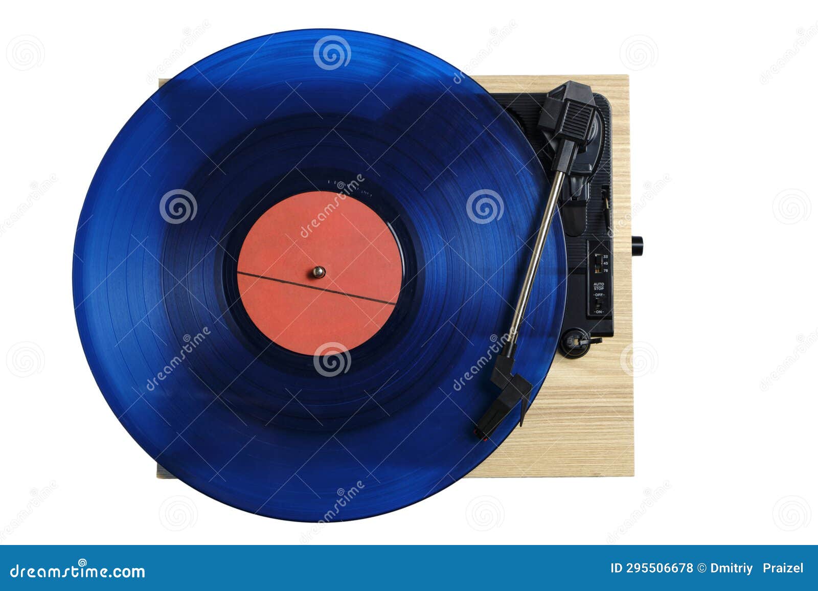 Vinyl Record Player with Blue Record Installed Top View White
