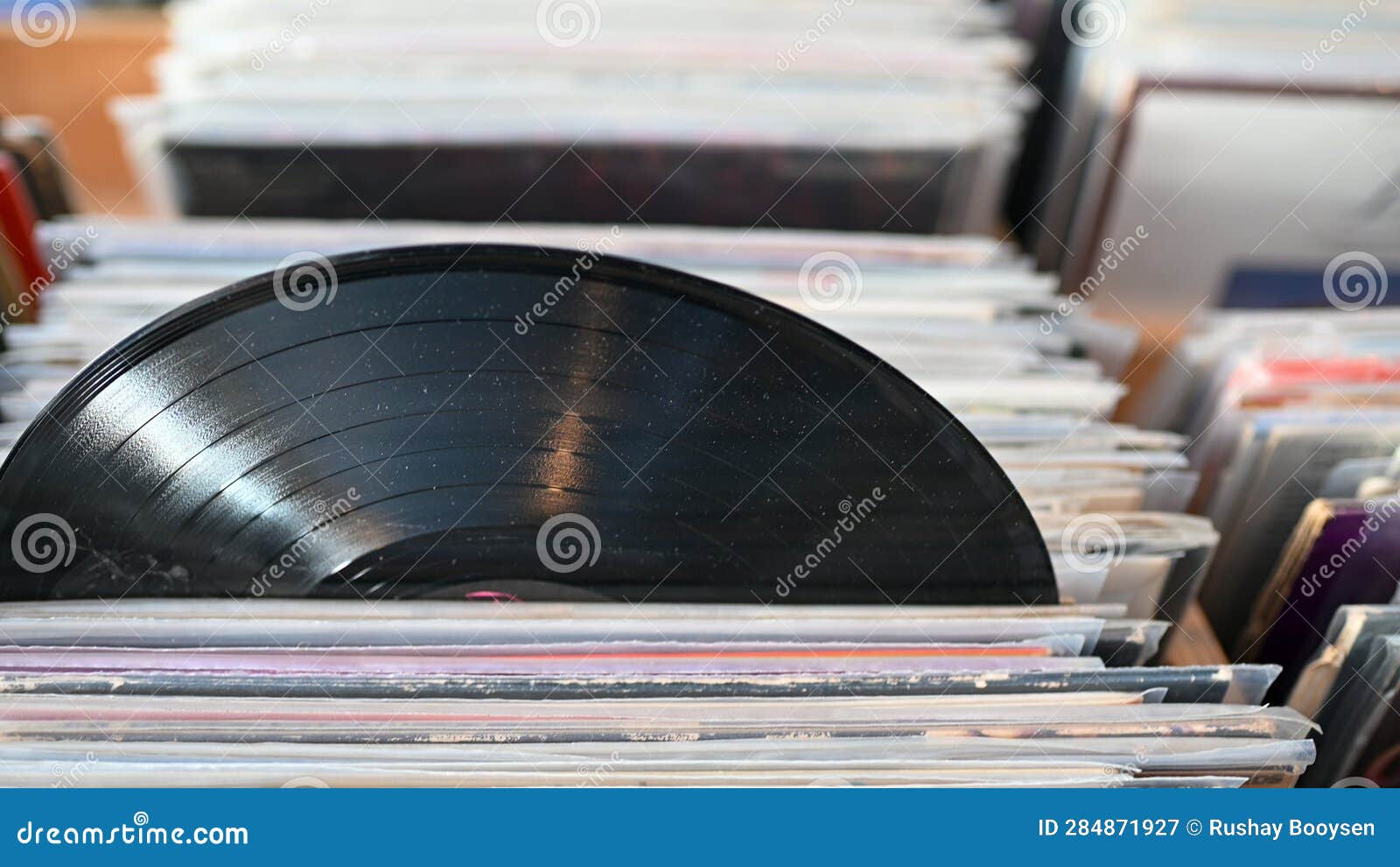 Vinyl Record Seen Sticking Out of Stack Stock Image Image of library