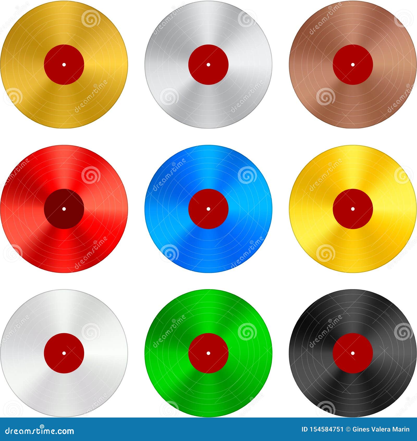 Vinyl Record in Several Colors Isolated on White Background. Stock ...