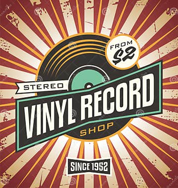 Vinyl Record Shop Retro Sign Design Stock Vector - Illustration of ...