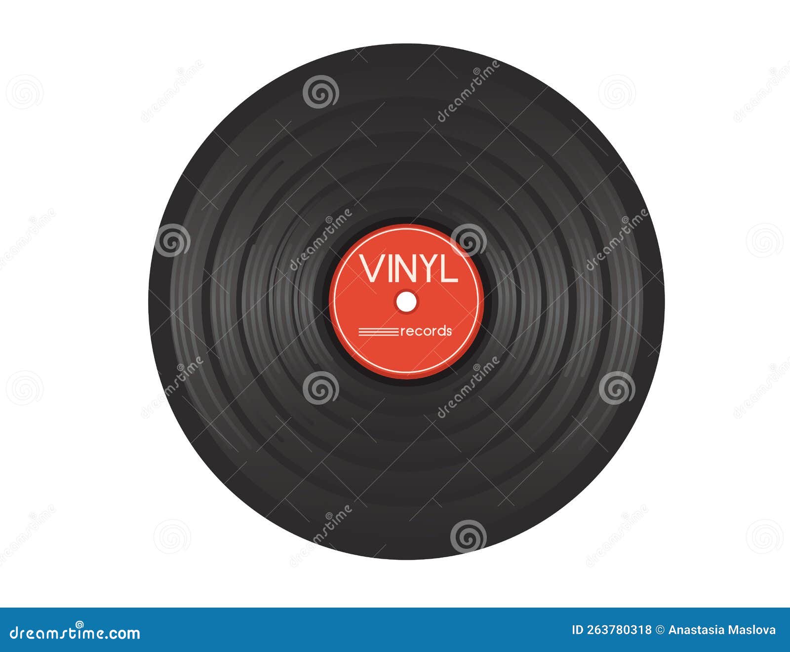 Vinyl Records with Red Label Vector Illustration Isolated on White