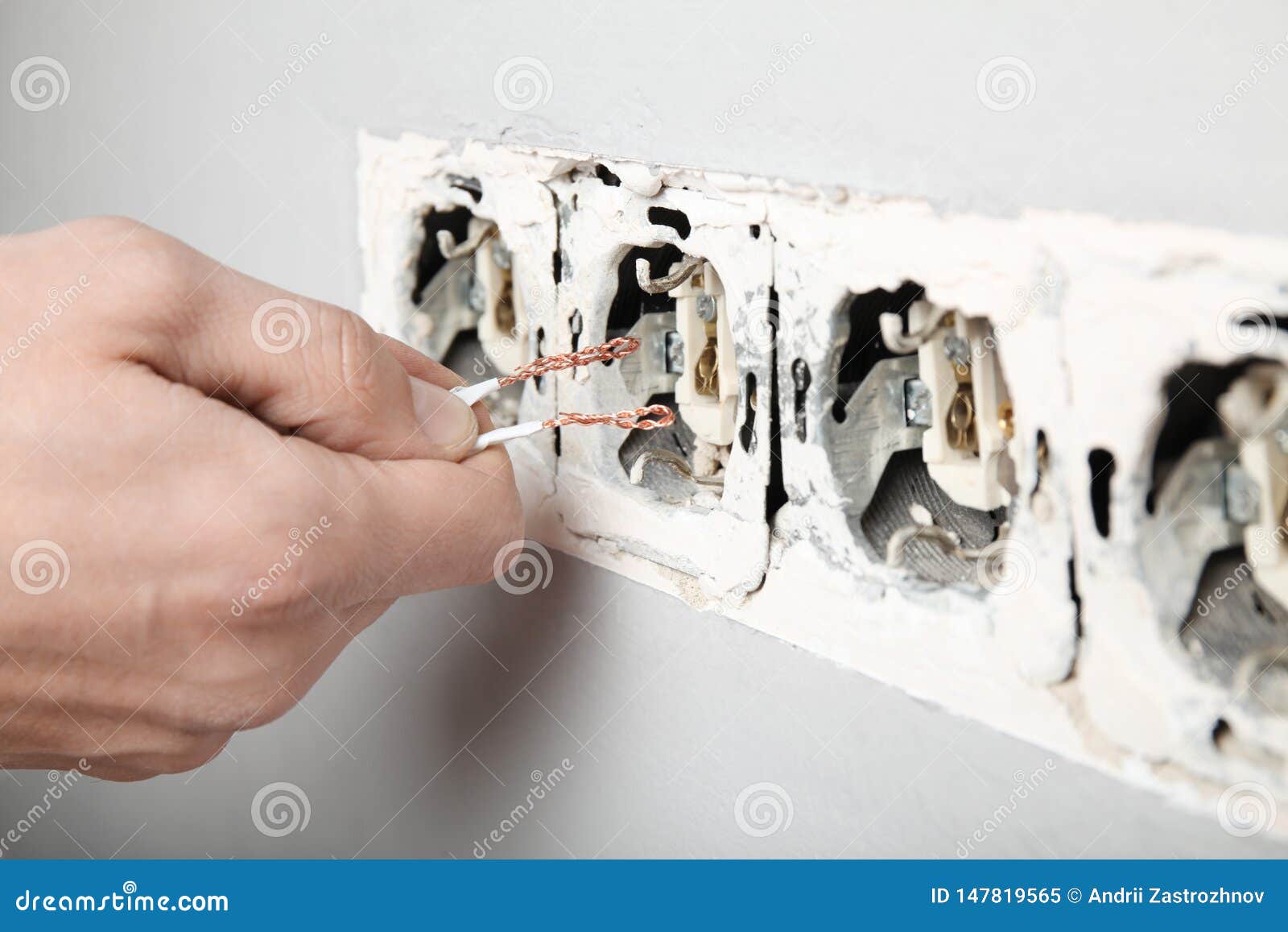 Violation of Electrical Safety Rules, Damaged Socket in the Wall Stock