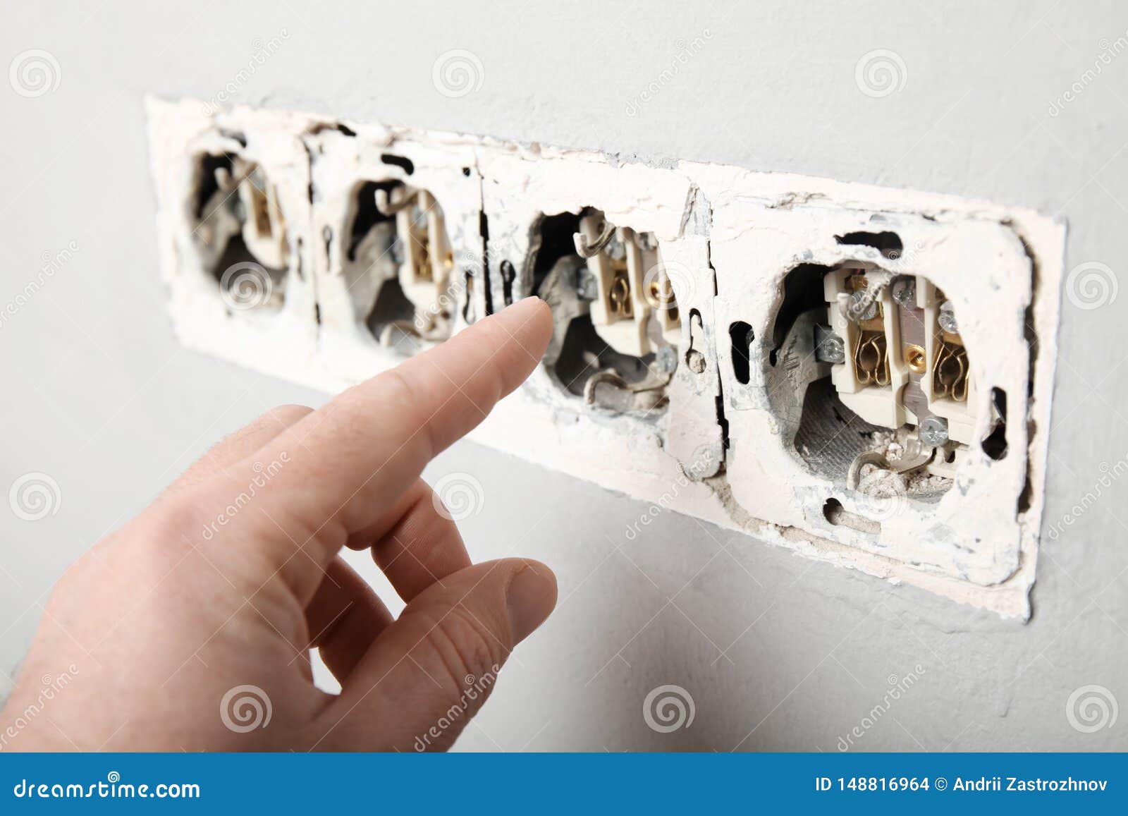 Violation of Electrical Safety Rules, Damaged Socket in the Wall Stock