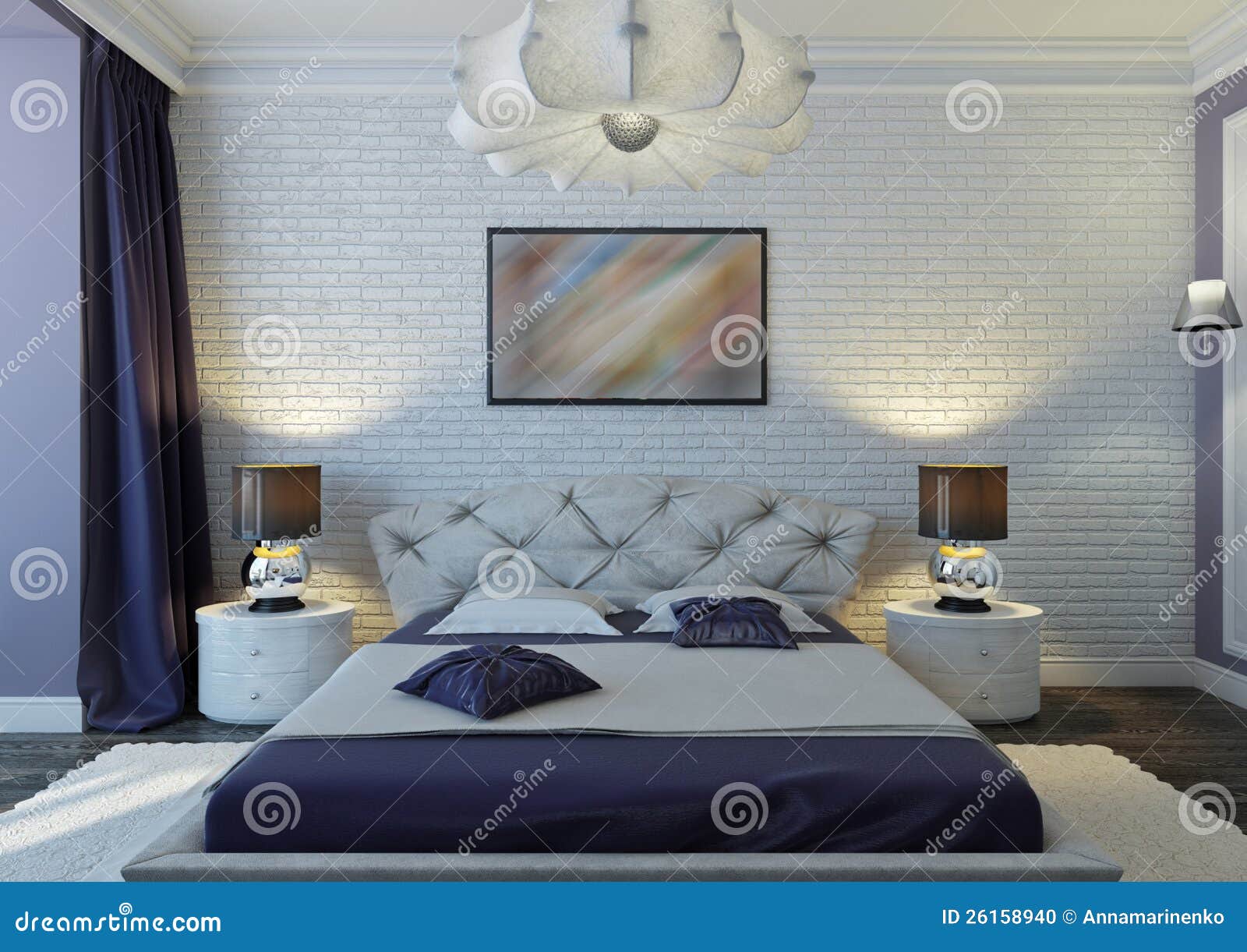 Violet bedroom stock photo. Image of modern, mirror, blanket 26158940