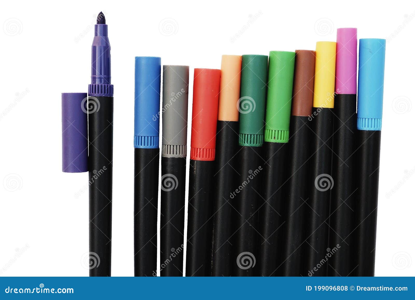 violet color pen open cap and seperate from other pen