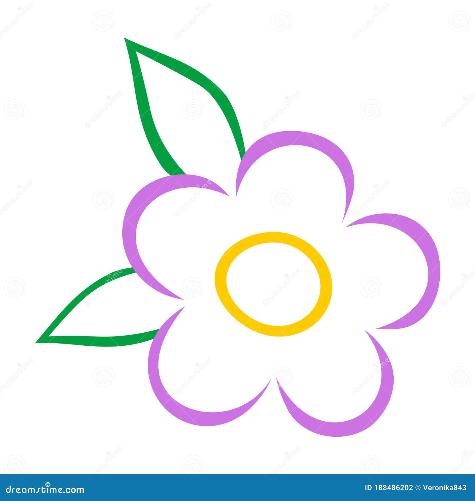 Violet Flower with Leaves Outline Icon. Bloom Vector Illustration