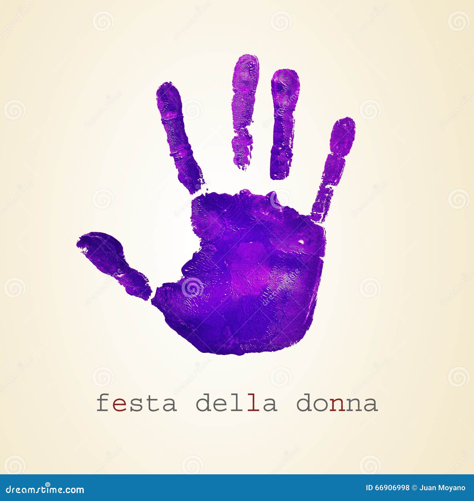 violet handprint and text festa della donna, womens day in italian