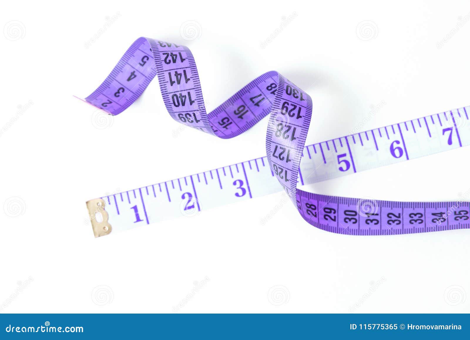 Measuring Tape, Purple And Black, For Sewing Uncoiled On A White  Background. Stock Photo, Picture and Royalty Free Image. Image 5385974.