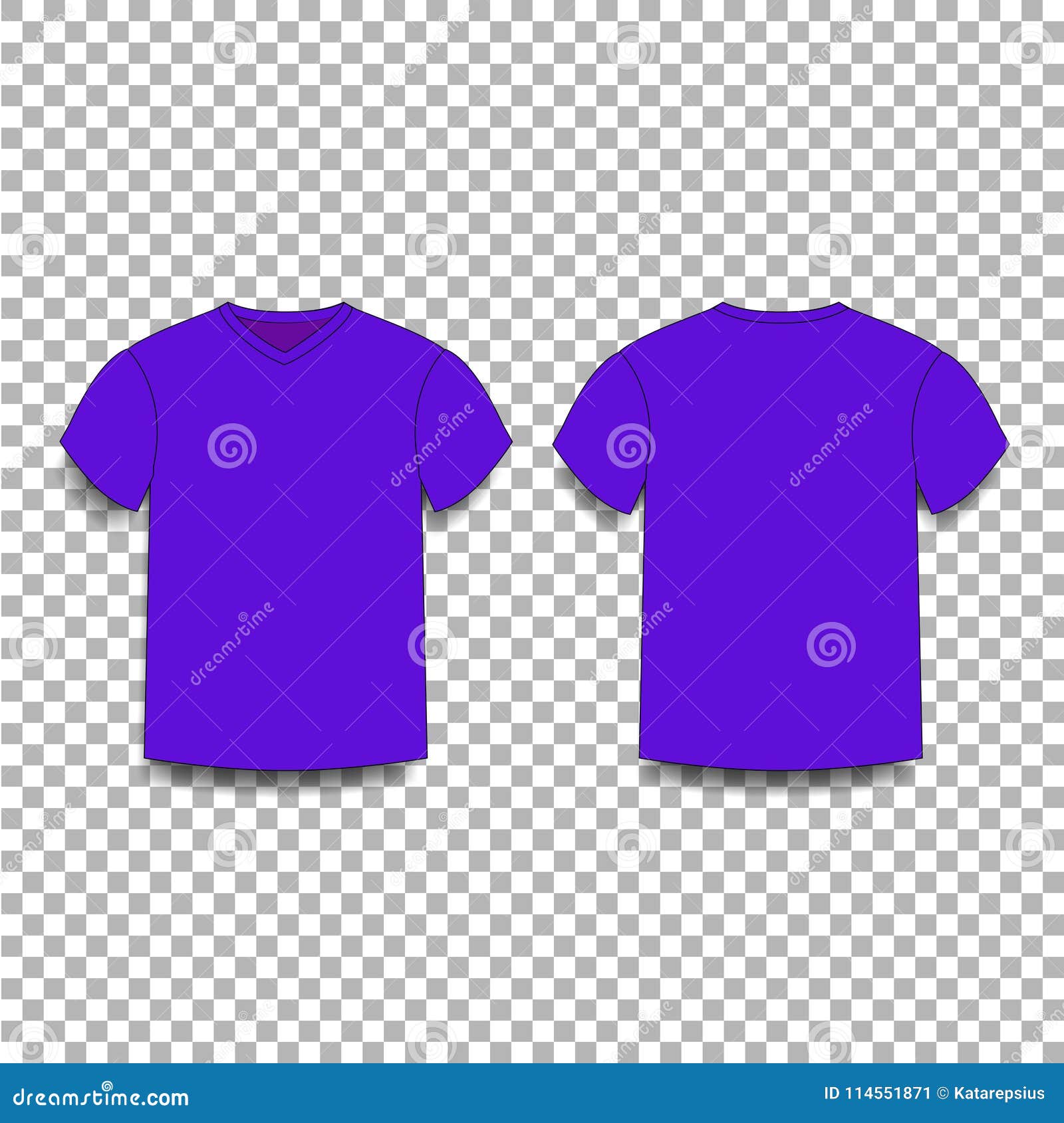 Violet Men`s T-shirt Template V-neck Front and Back Side Views. Stock ...