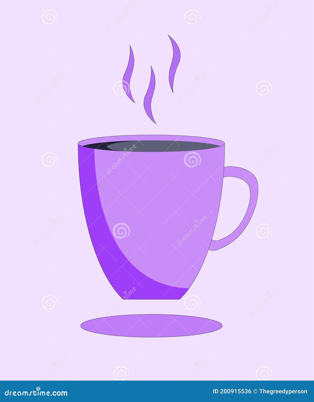 Violet Mug. Vector Illustration of Cup with Steam, Logo Design Stock