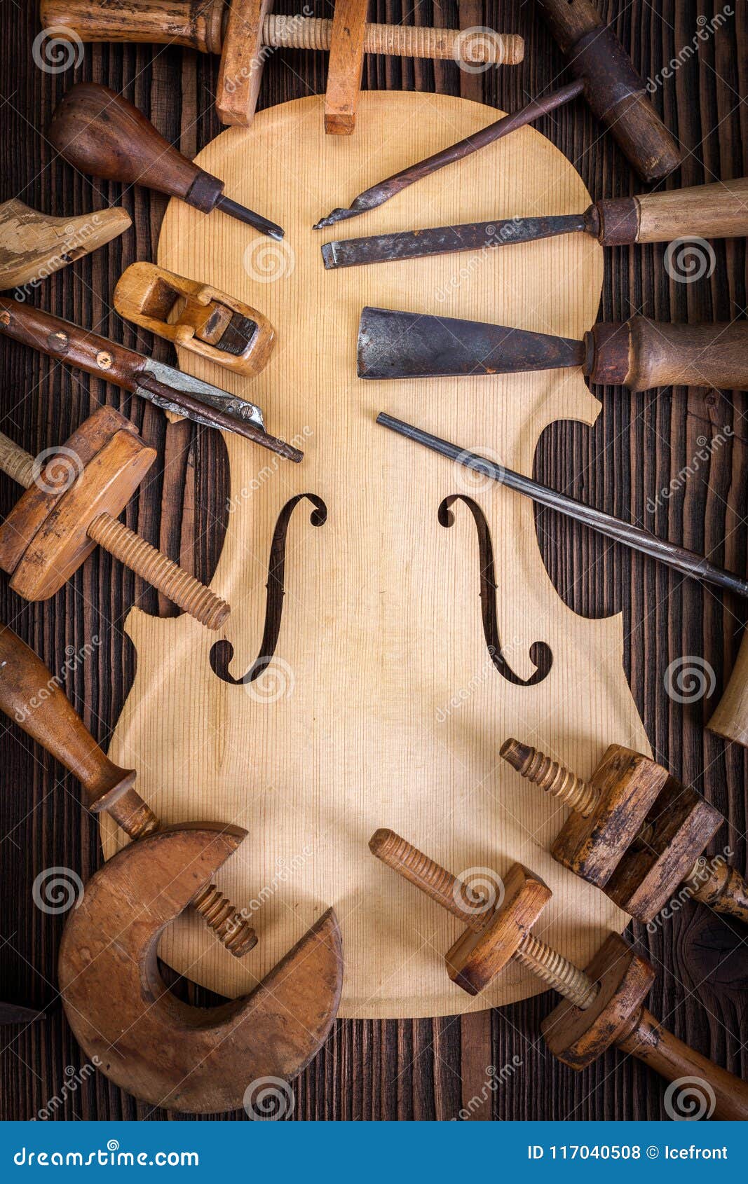 violin belly and work tools