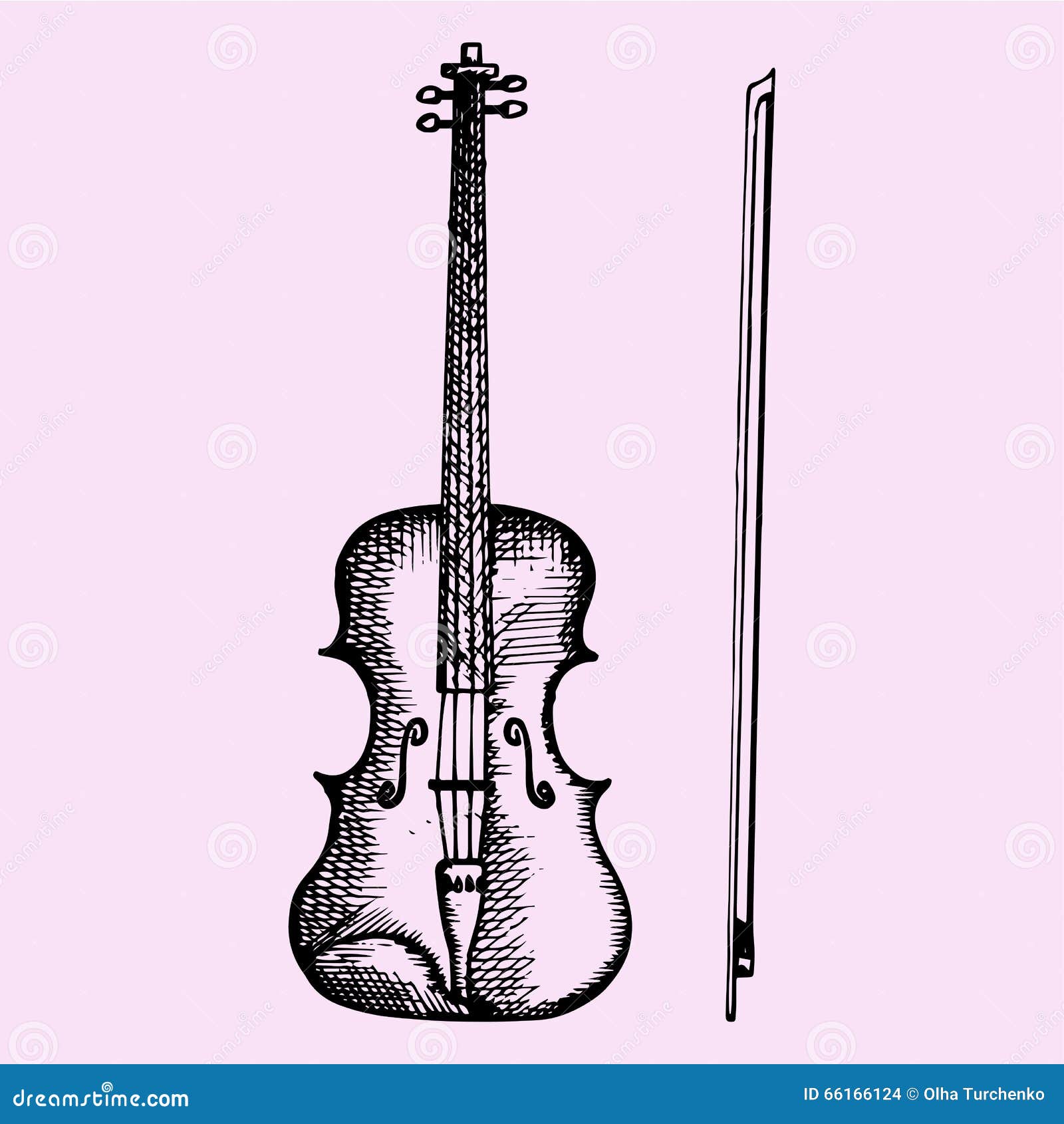 Violin and bow stock vector. Illustration of play, freehand 66166124