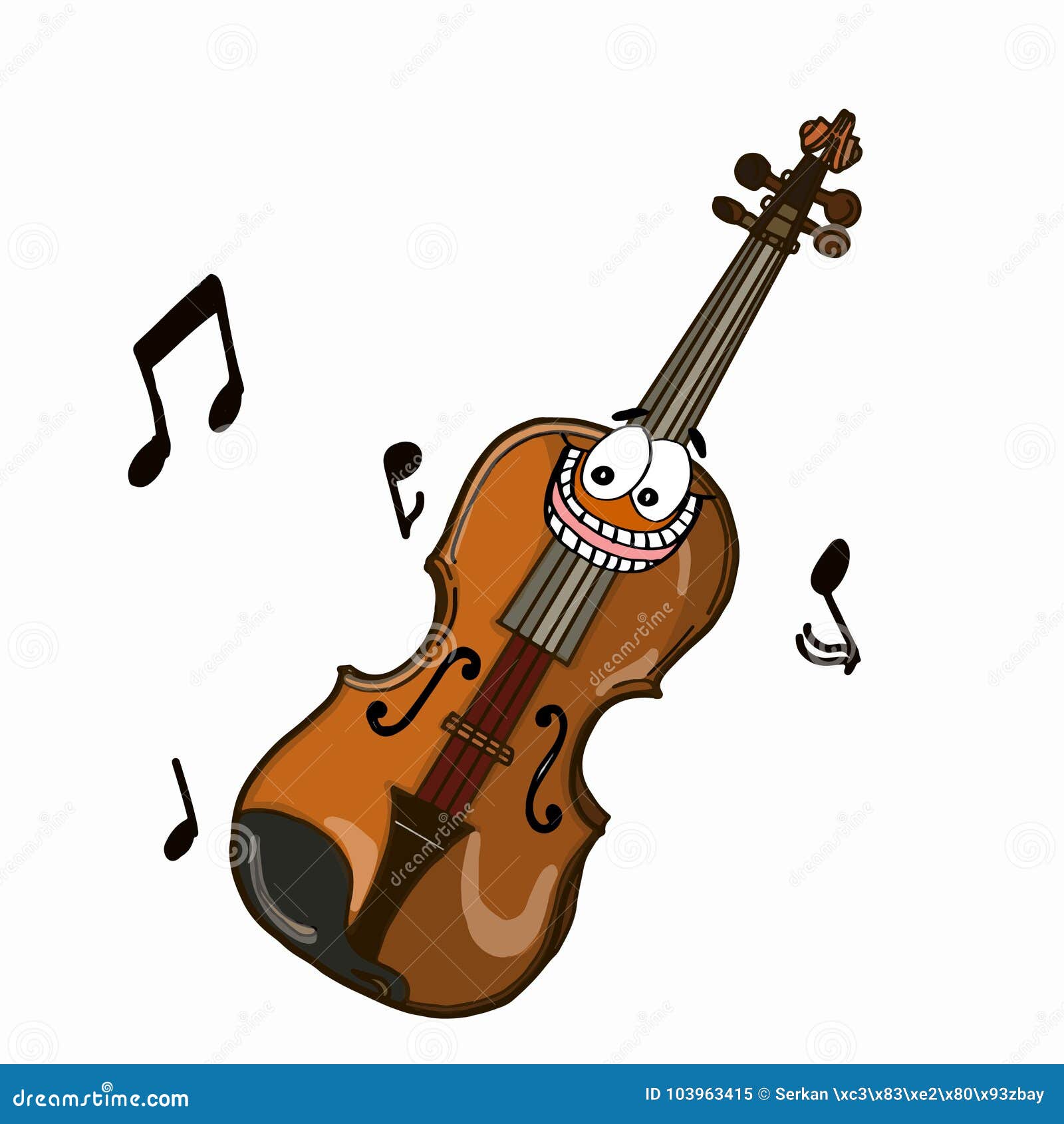 Violin Cute Cartoon and White Background Stock - Illustration of brown, jazz: 103963415