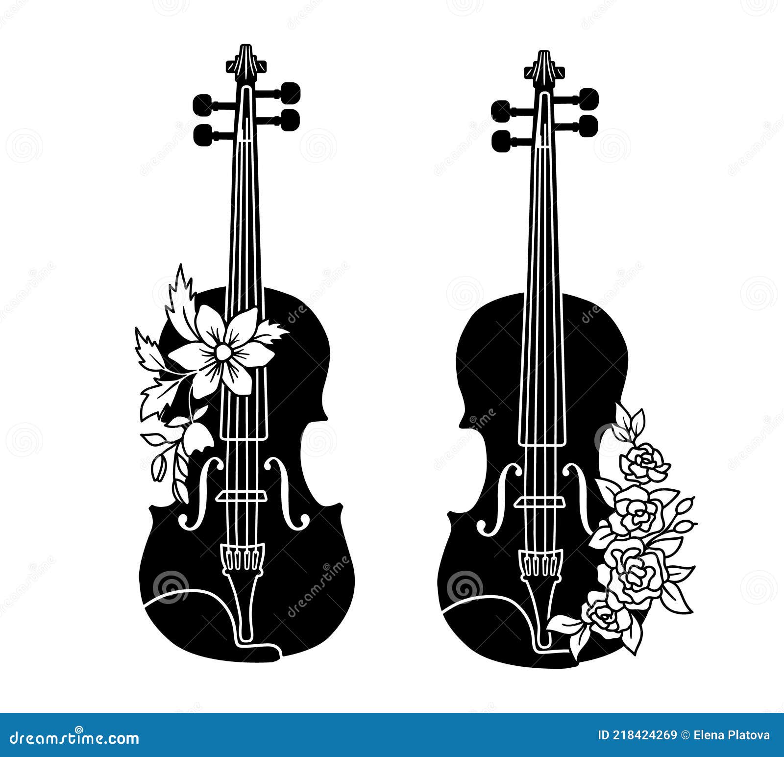 Violin with Flowers Roses in Doodle Style Stock - Illustration of music, classical: 218424269