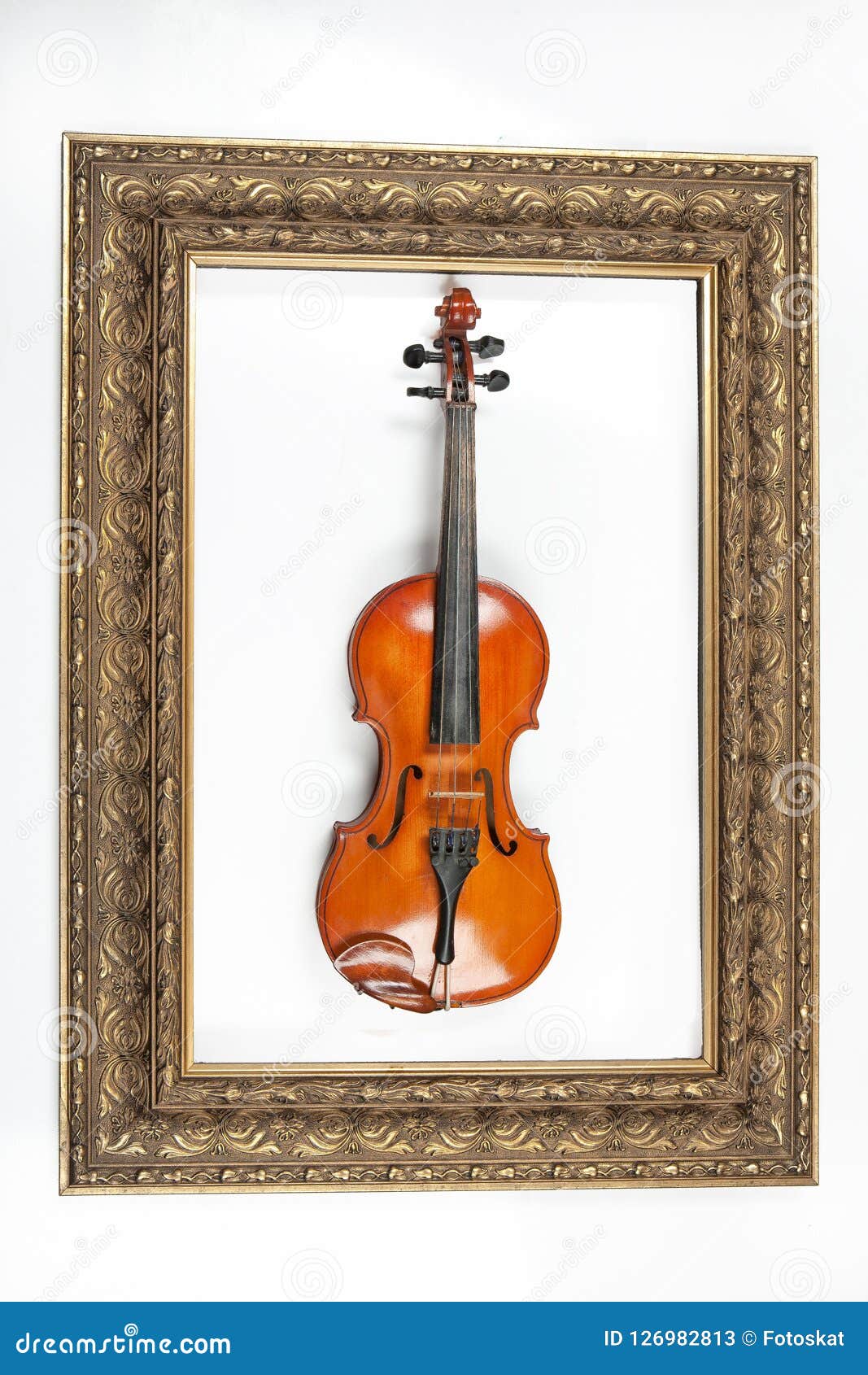 Violin and Golden Frame stock image. Image of exhibition 126982813