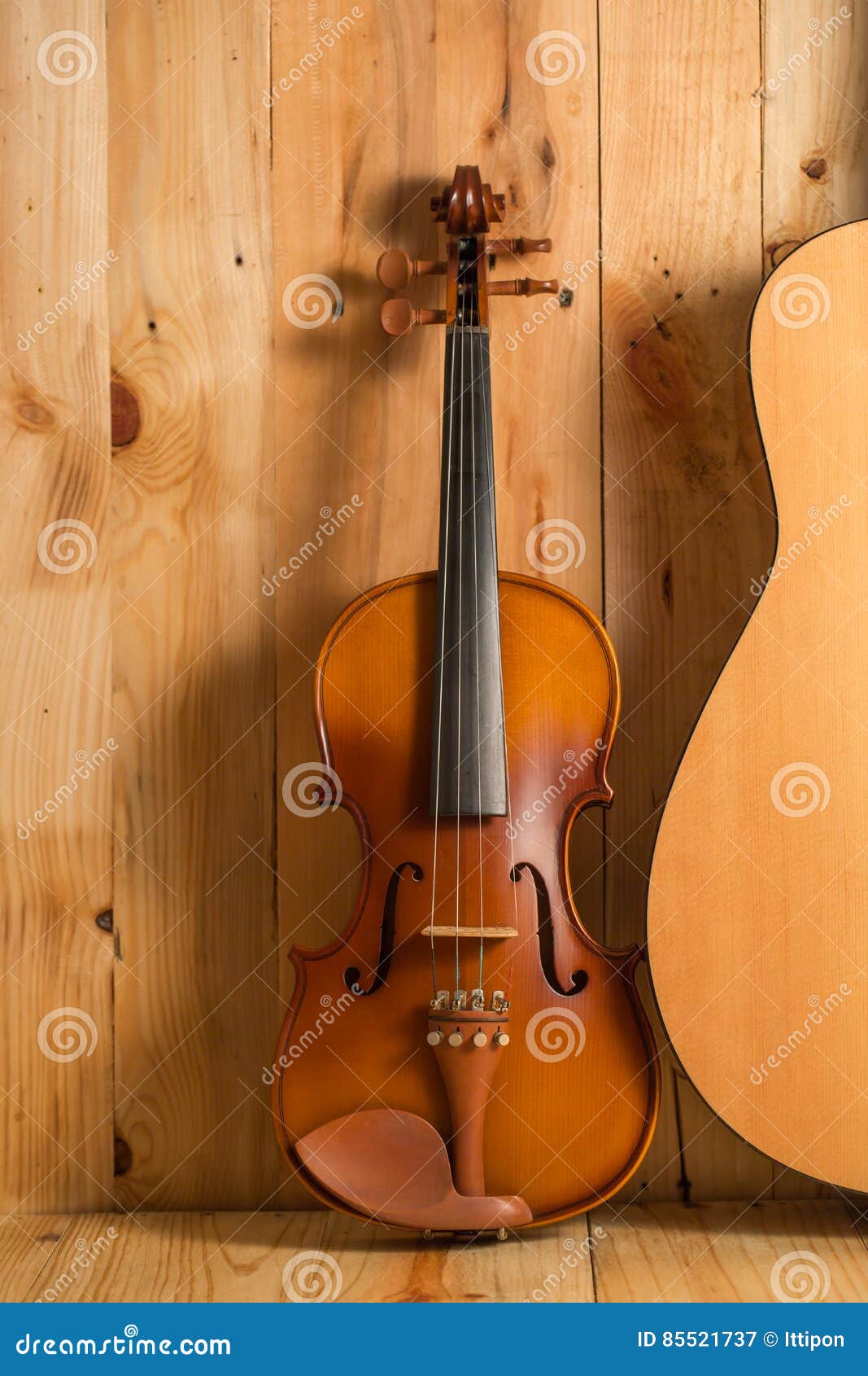 Violin and Guitar on Wood Background Stock Image Image of leisure