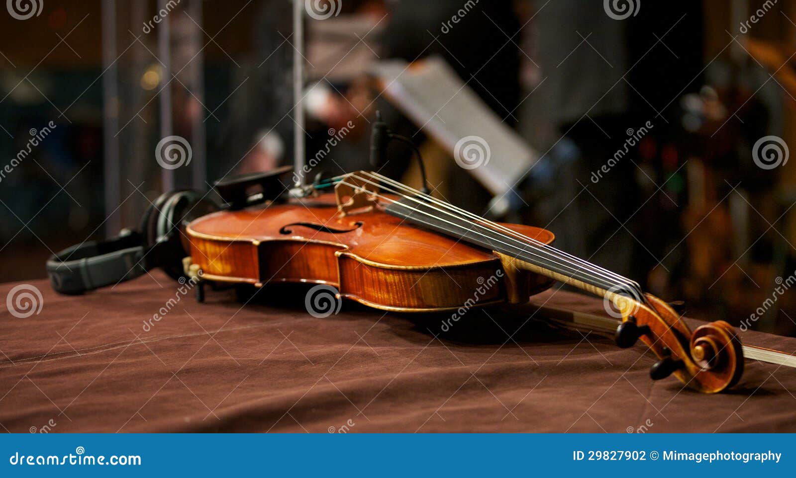 Violin in Music Studio with Headphones Stock Photo Image of fret