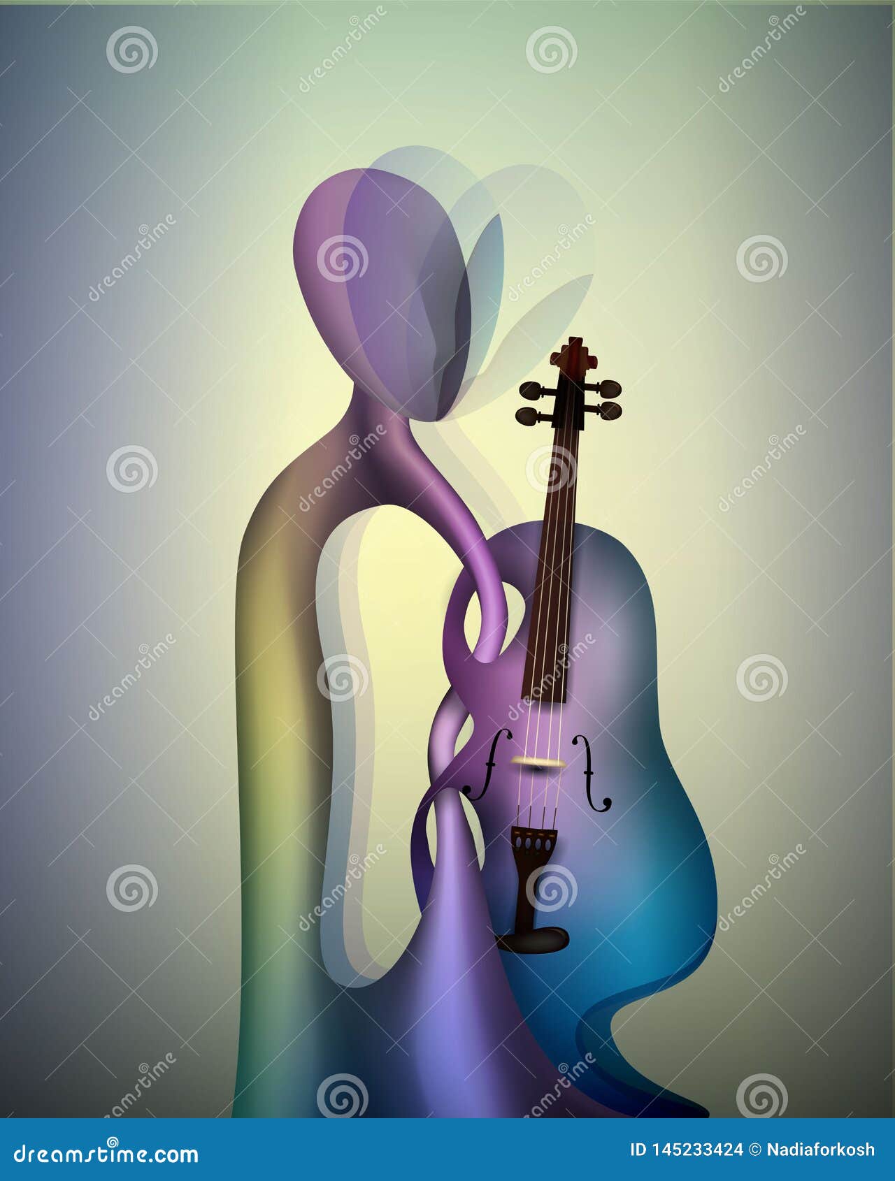 violinist concept, musician and violin contemporary art, man and music surrealism s, abstract violinist