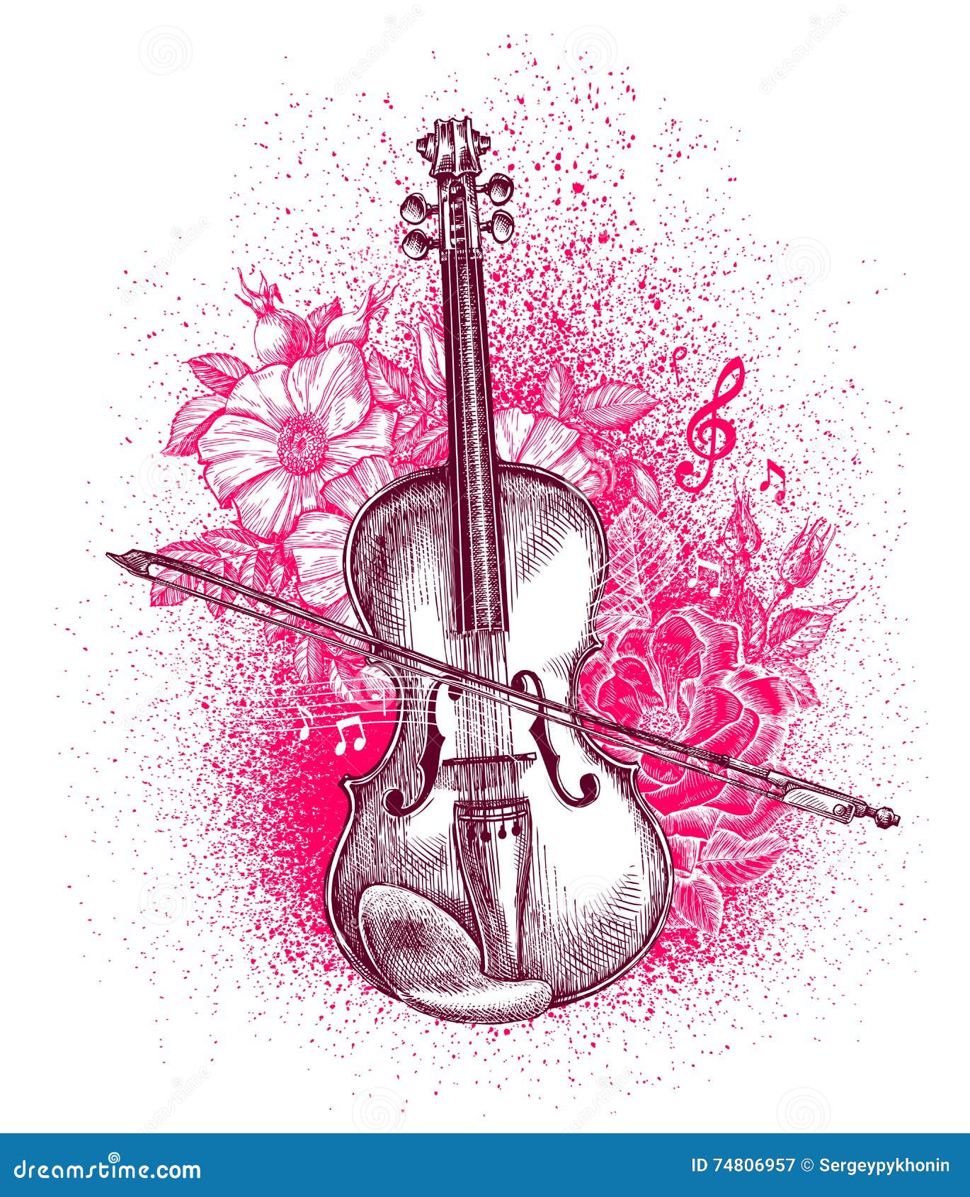 Violino ed arco classici disegnati a mano Strumento musicale Illustrazione di vettore Libera da Diritti