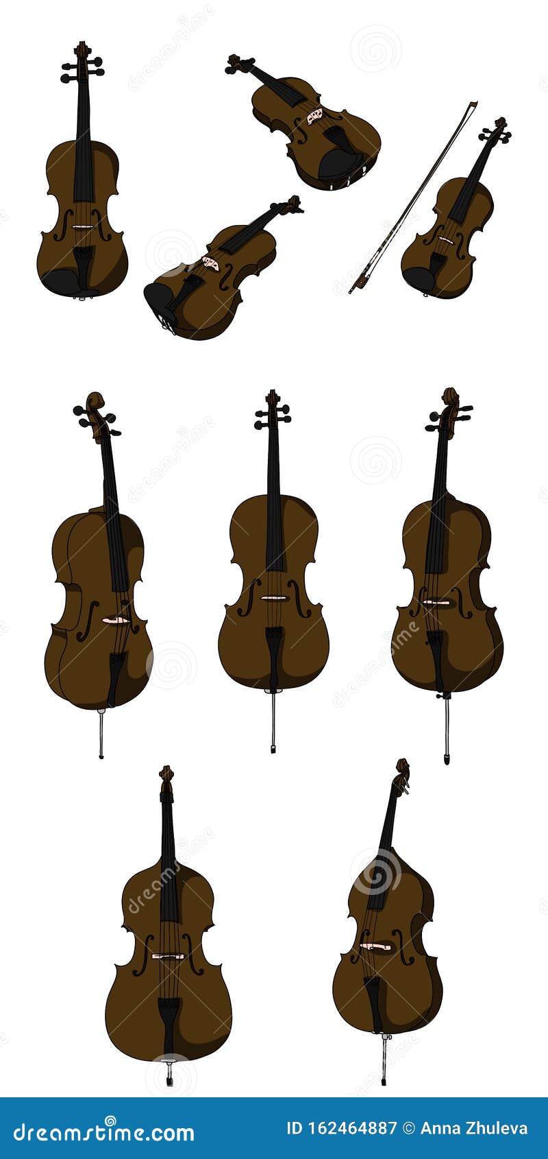 Violon Classique, Alt, Violoncelle, Contrebasse Et Archet Isolés