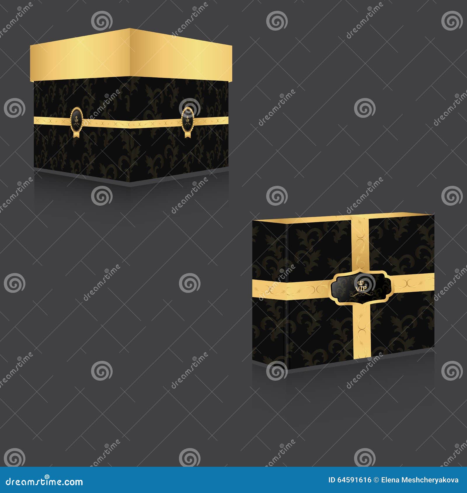 VIP Box with Gold Lid and Vintage Background,two Large Boxes and Flat Square