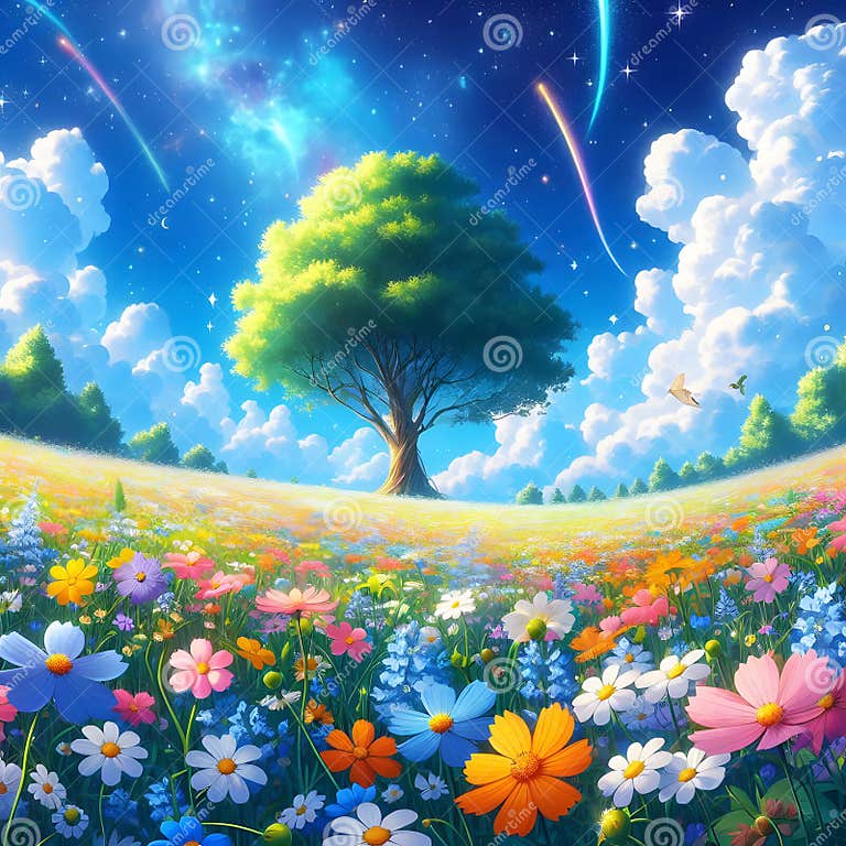 Viral Anime Nature Wallpaper in 4K Quality Stock Illustration