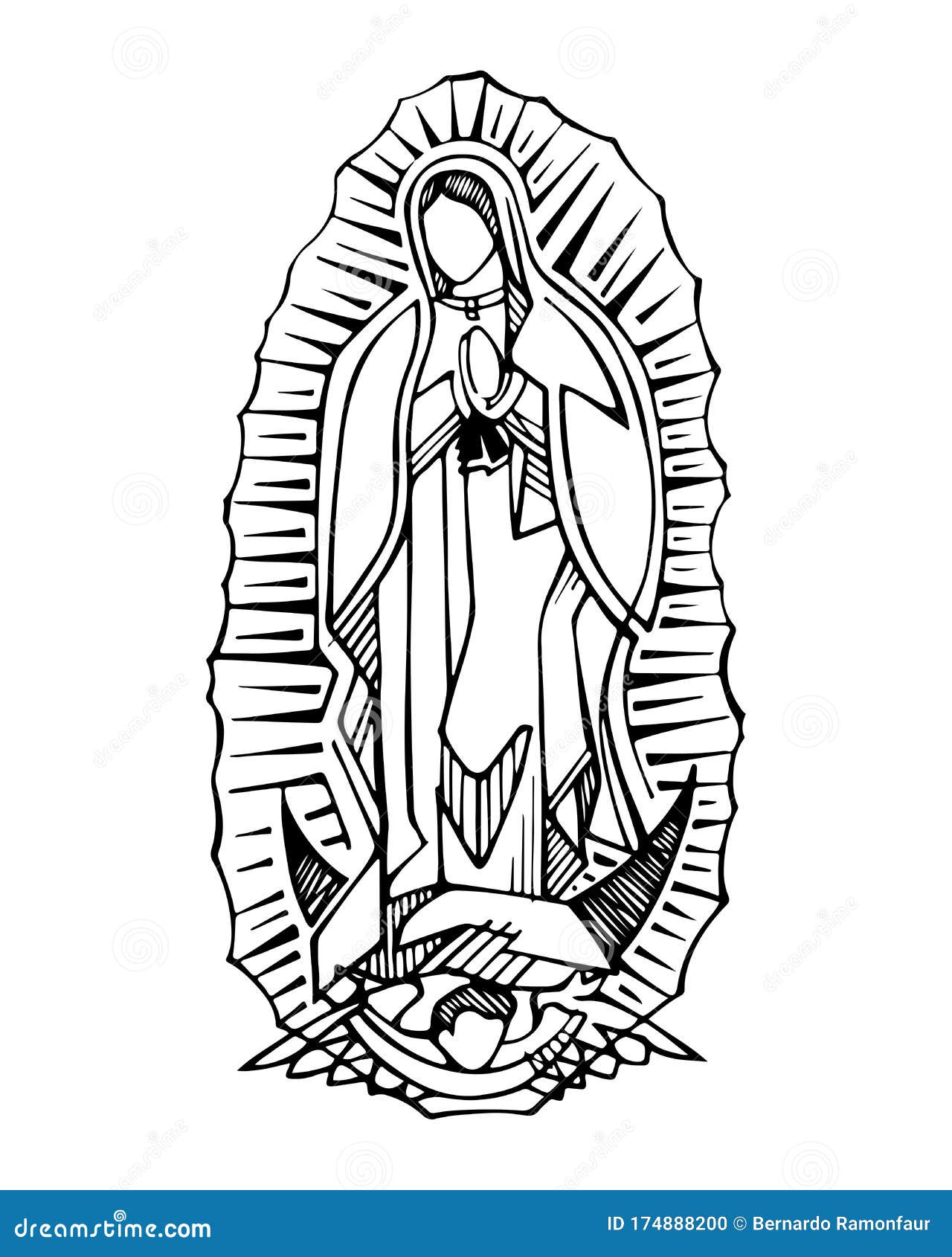 Virgen De Guadalupe Tinta Dibujo a Mano Ilustración Ilustración del Vector  - Ilustración de trazado, religioso: 174888200