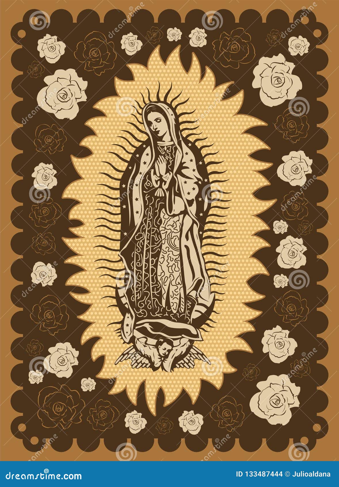 Virgen Del Ejemplo Del Cartel Del Estilo De La Pantalla De Seda Del Vintage  De Guadalupe Ilustración del Vector - Ilustración de altar, rosa: 133487444