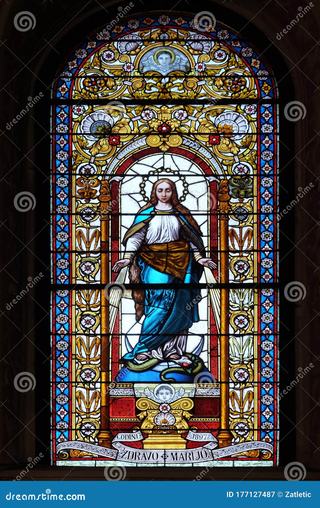Virgin Mary, Stained Glass Window in the Church of Saint Catherine of ...