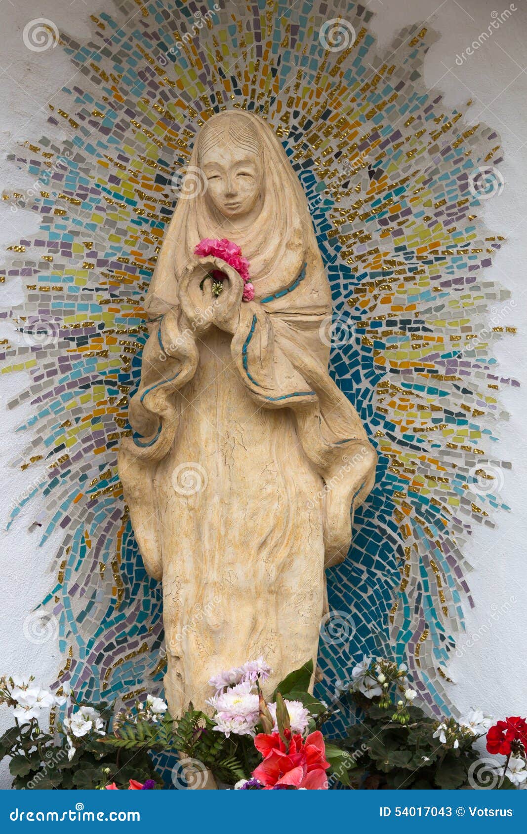 Virgin Mary Statue with Flowers Stock Image - Image of angel ...