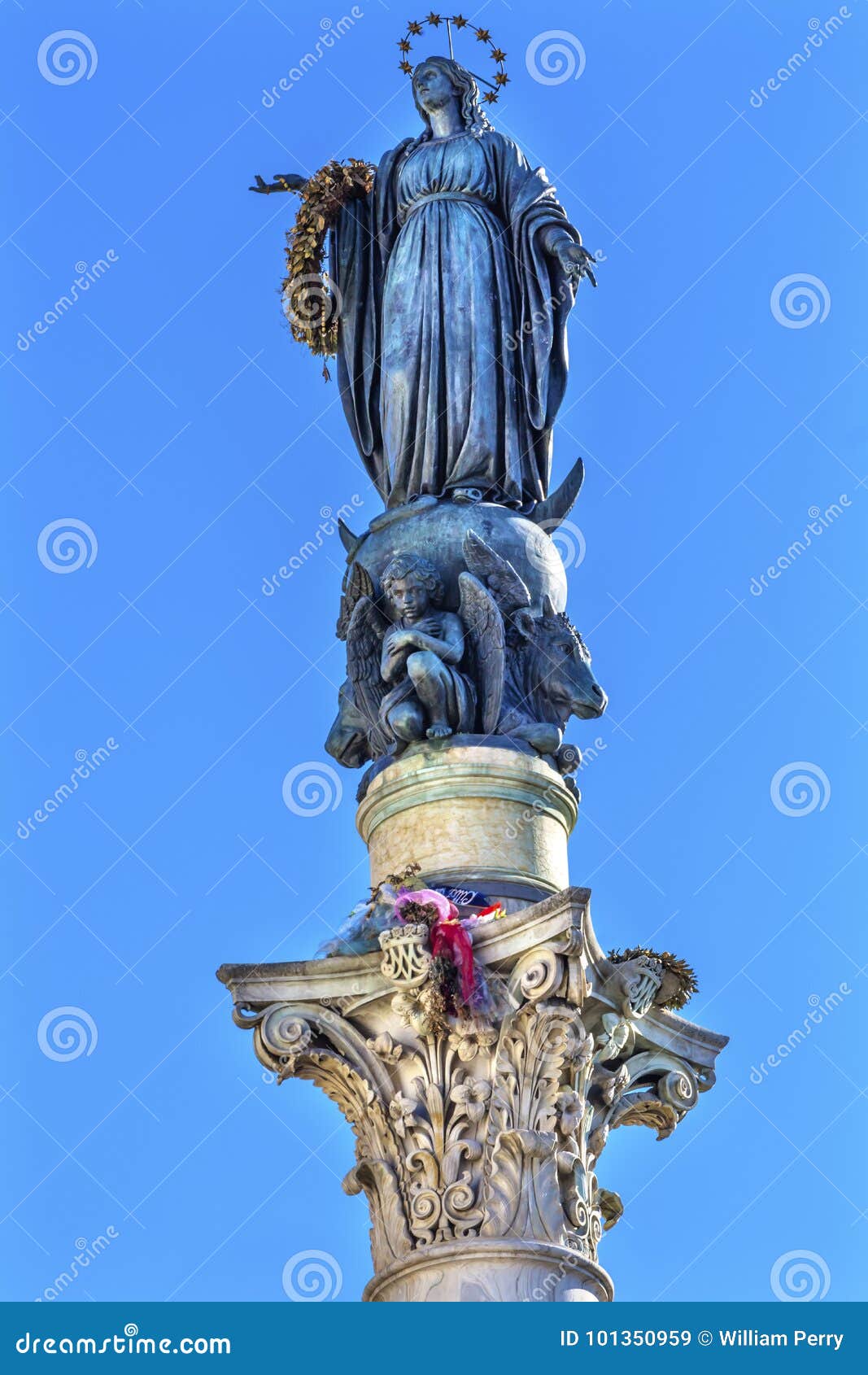virgin mary statue immaculate conception column rome italy