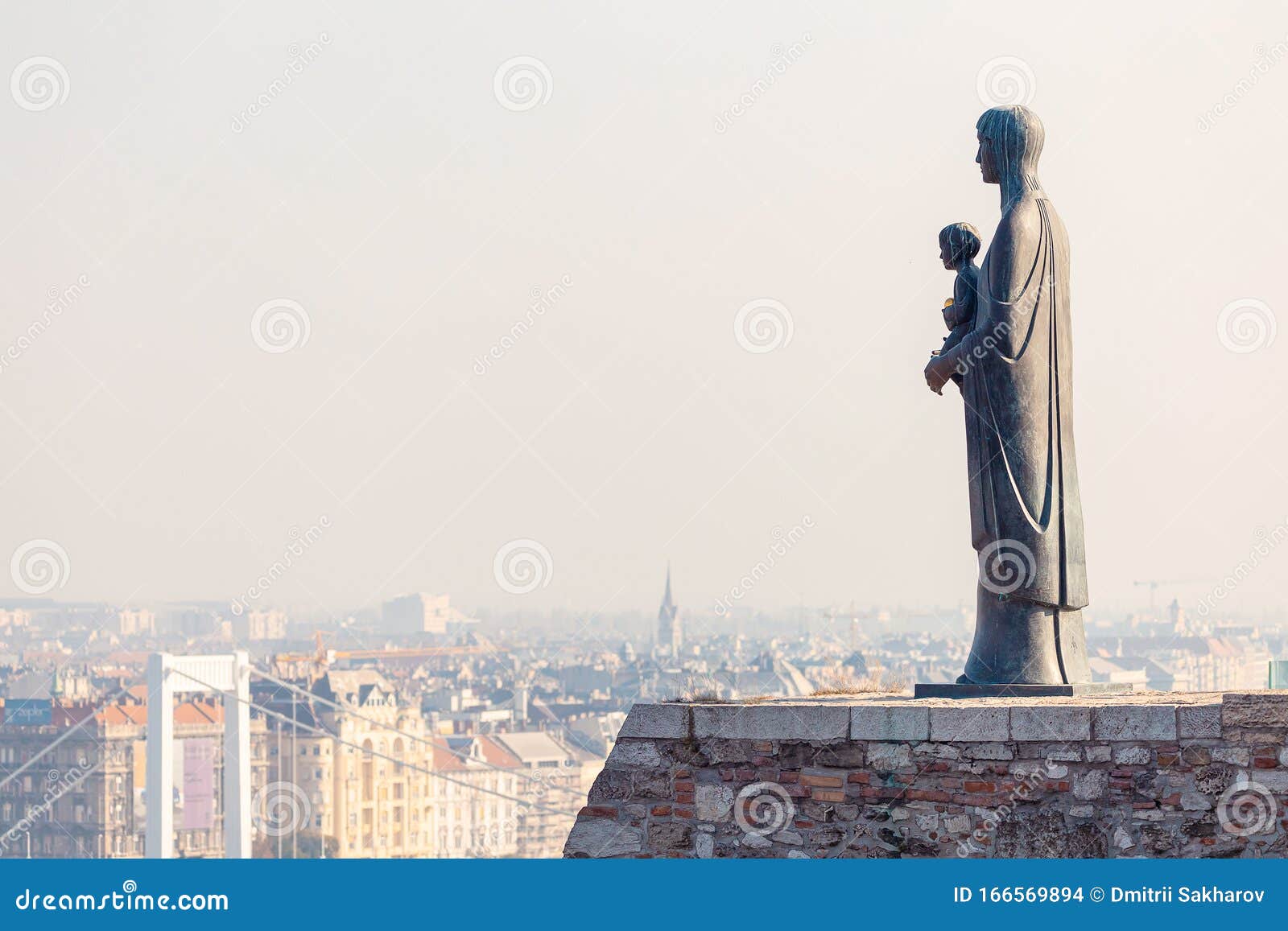 Virgin Mary Statue and the View of Budapest City Stock Photo Image of