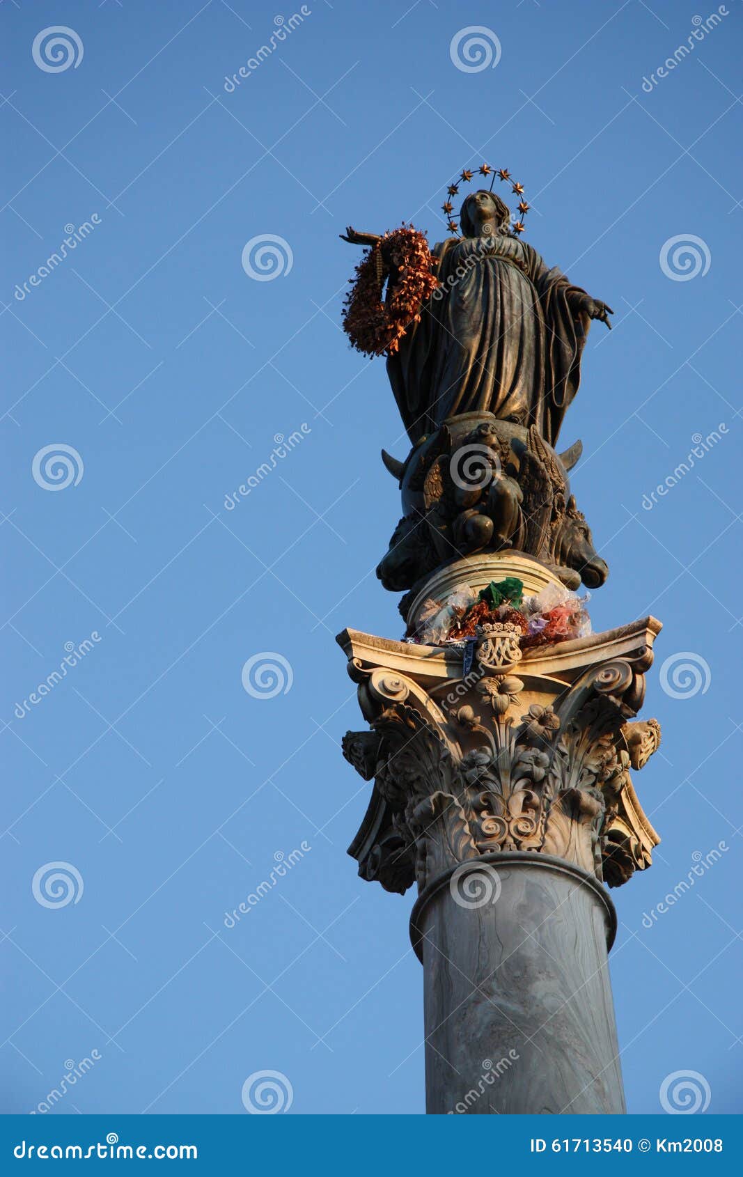 virgin mary on top at piazza di spagna in rome italy
