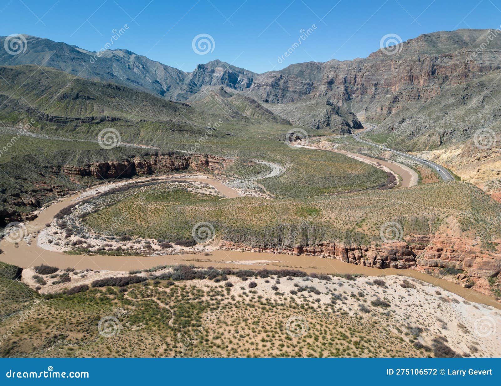 The Virgin River on the Arizona Strip, Aerial Image Stock Photo