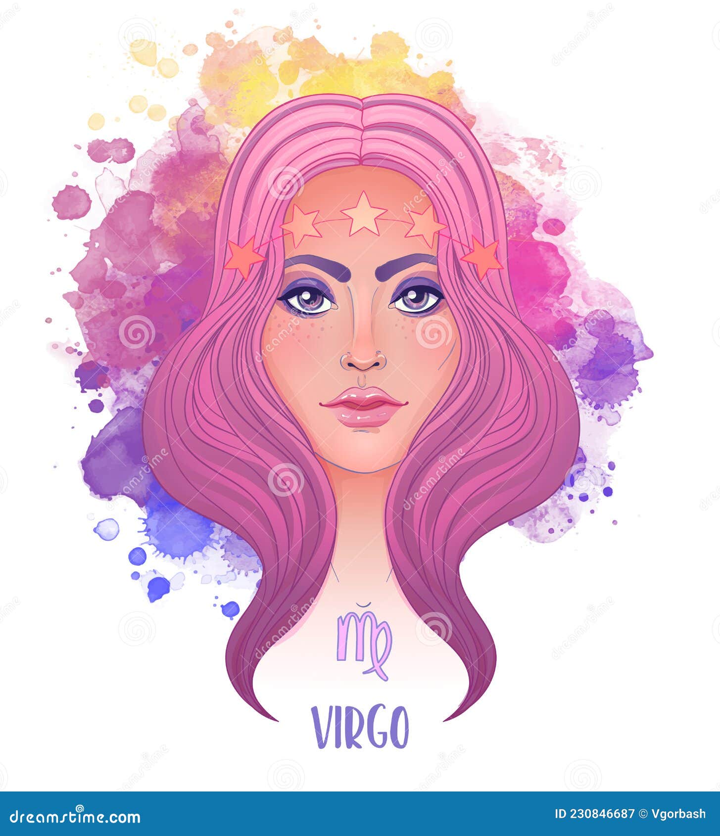 Virgo Astrological Sign As a Beautiful Girl. Vector Illustration Over ...