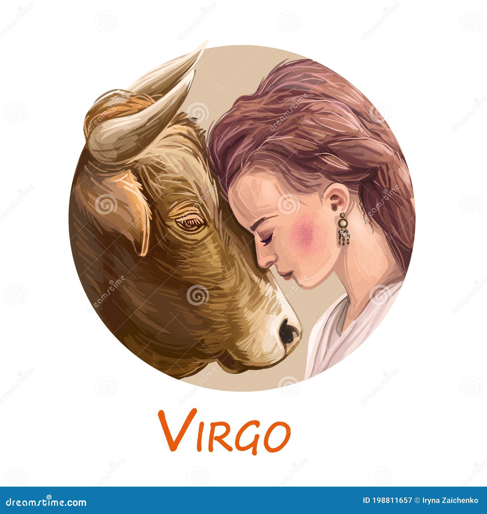 Virgo Metal Ox Year Horoscope Zodiac Sign Isolated. Digital Art  Illustration of Chinese New Year Symbol, Astrology Lunar Stock Illustration  - Illustration of asian, character: 198811657