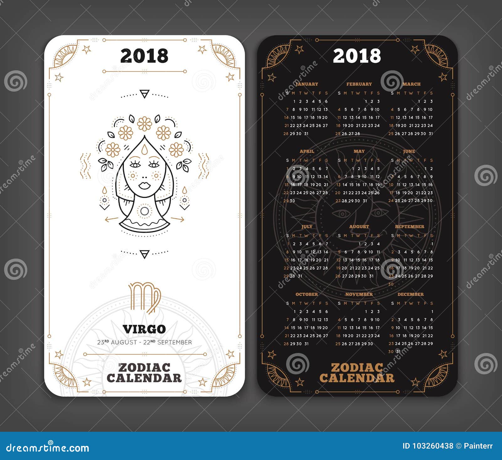 virgo 2018 year zodiac calendar pocket size vertical layout