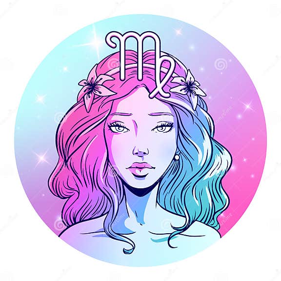 Virgo Zodiac Sign Artwork, Beautiful Girl Face, Horoscope Symbol, Star ...