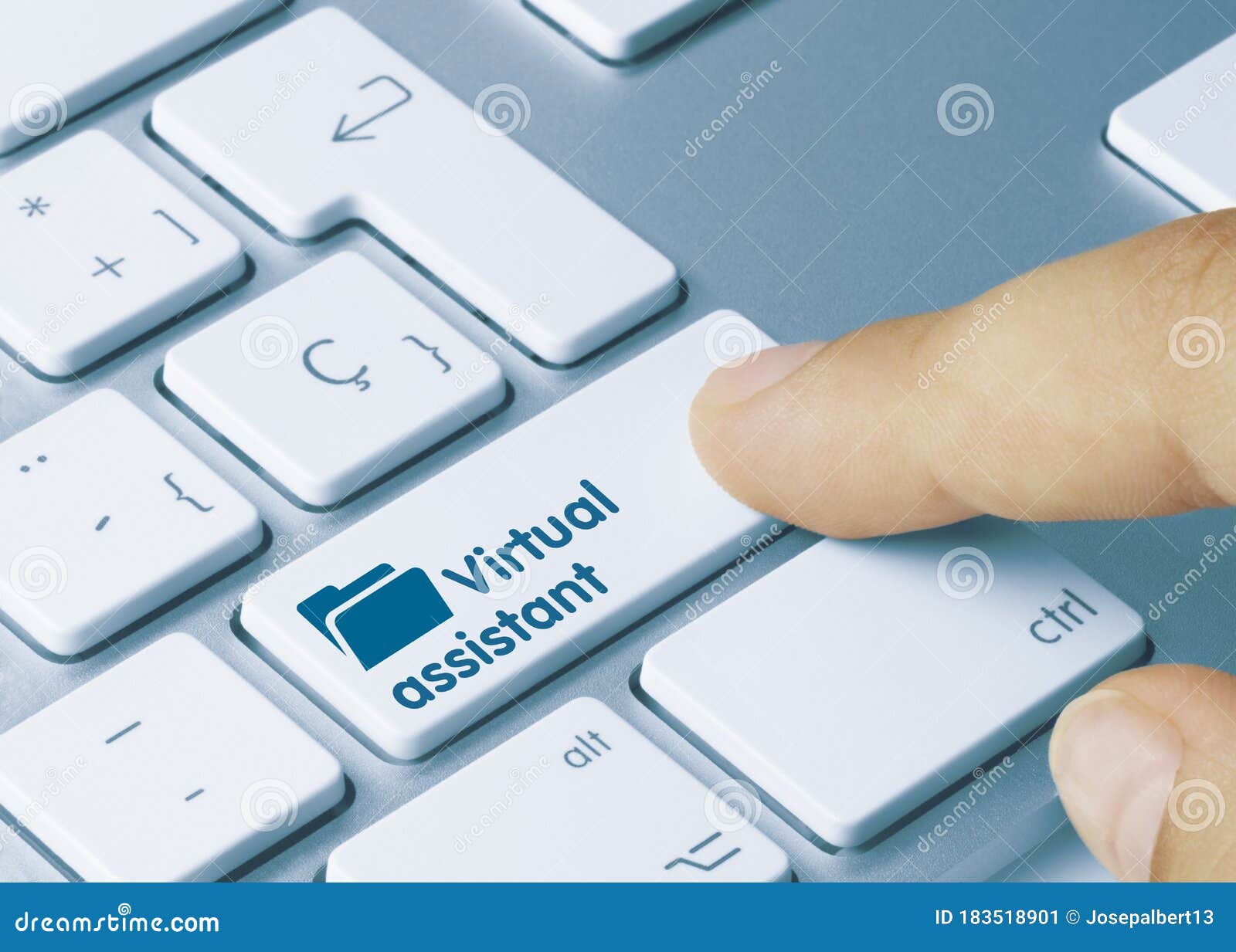 virtual assistant - inscription on blue keyboard key