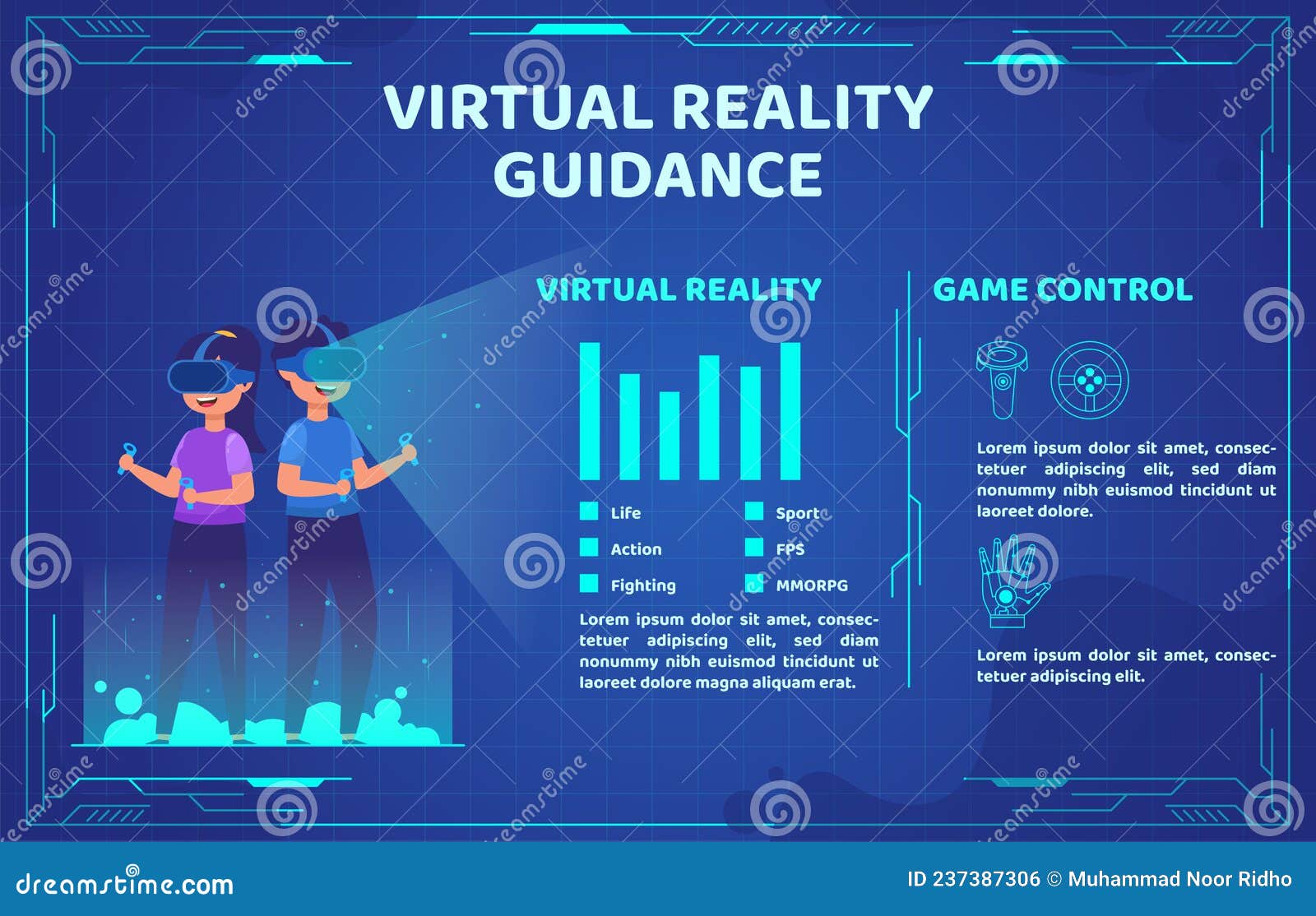 Virtual Reality Games Flat Banners Info Graphic Stock Vector Illustration of infographic